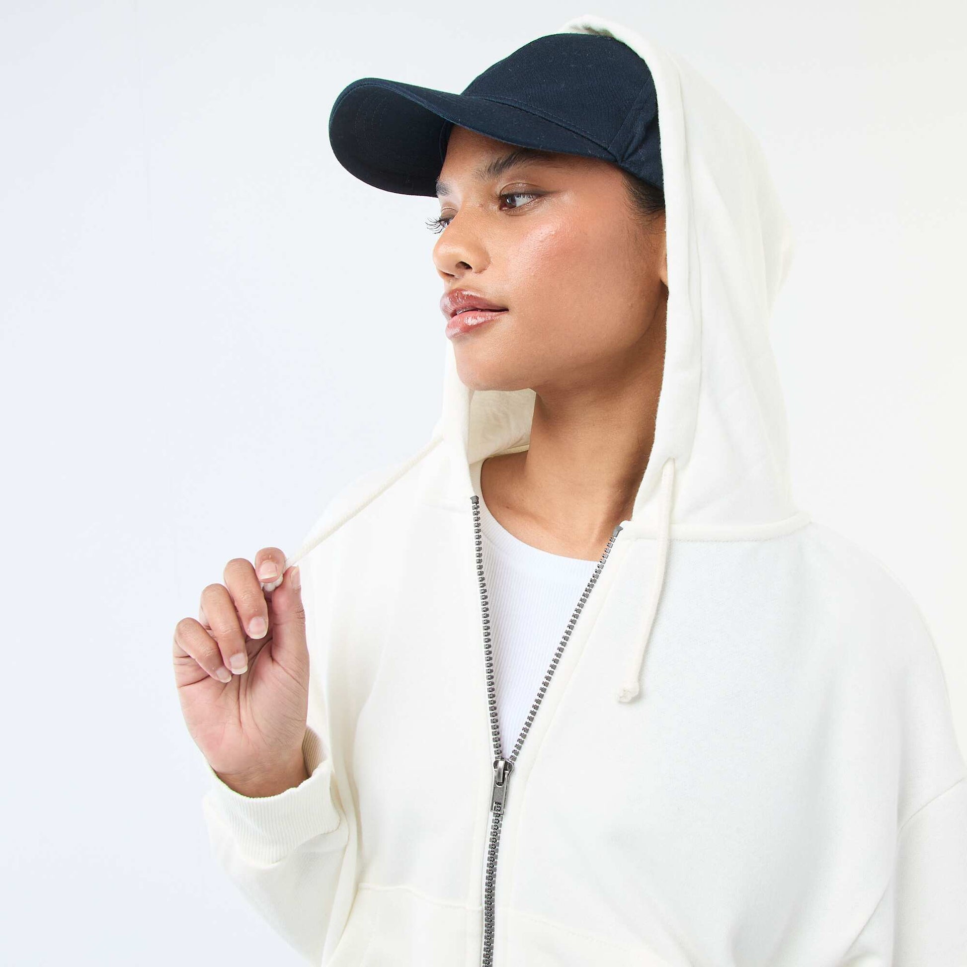 Sweat à capuche crop top BLANC