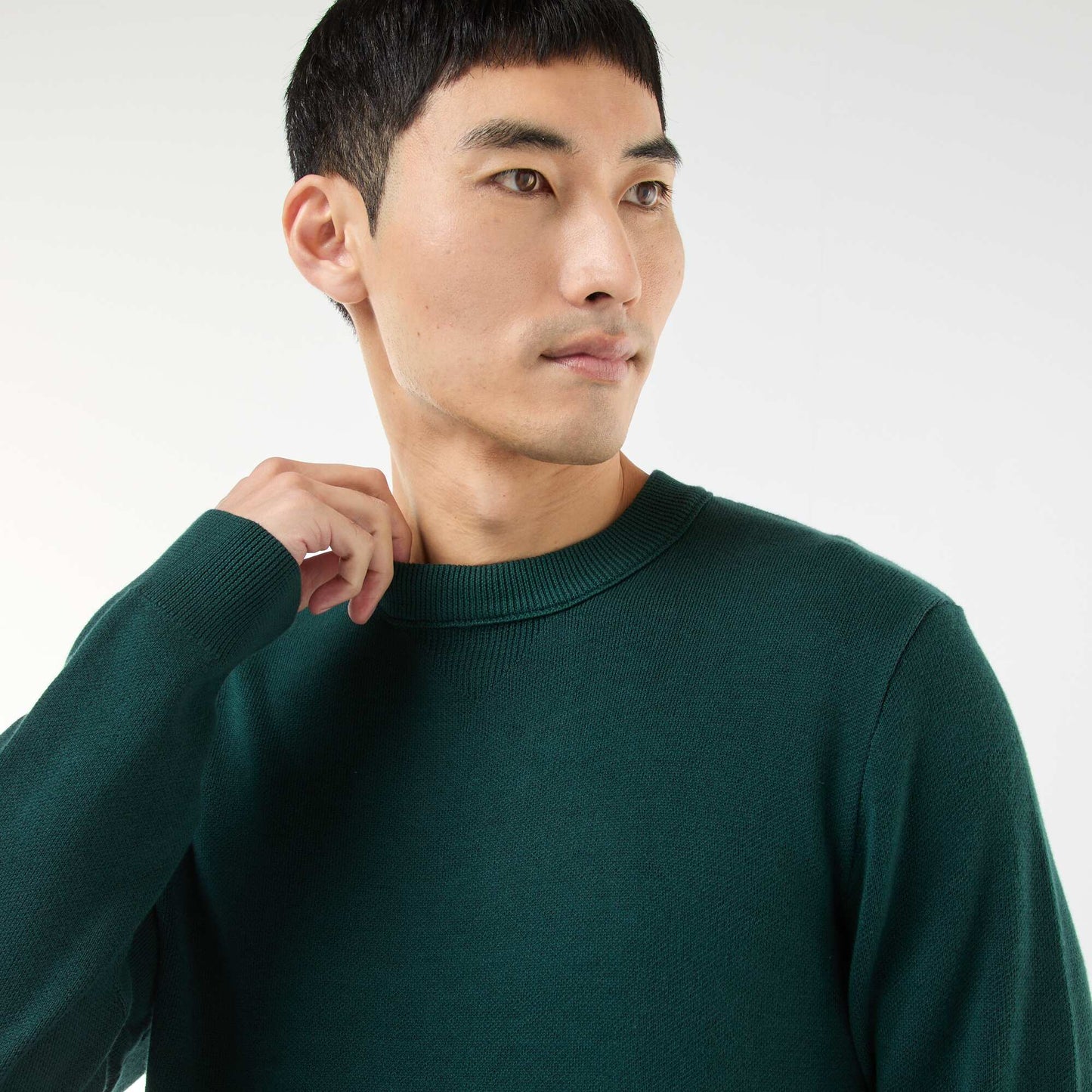 Pull col rond uni VERT