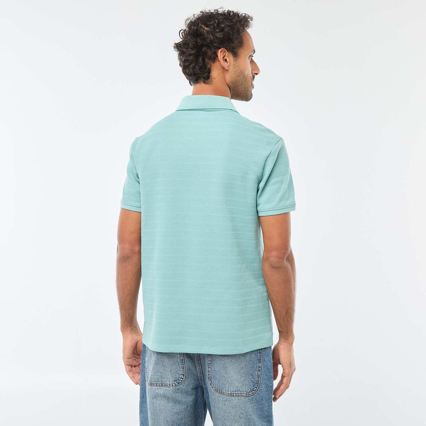 Polo en piqué de coton à manches courtes BLEU