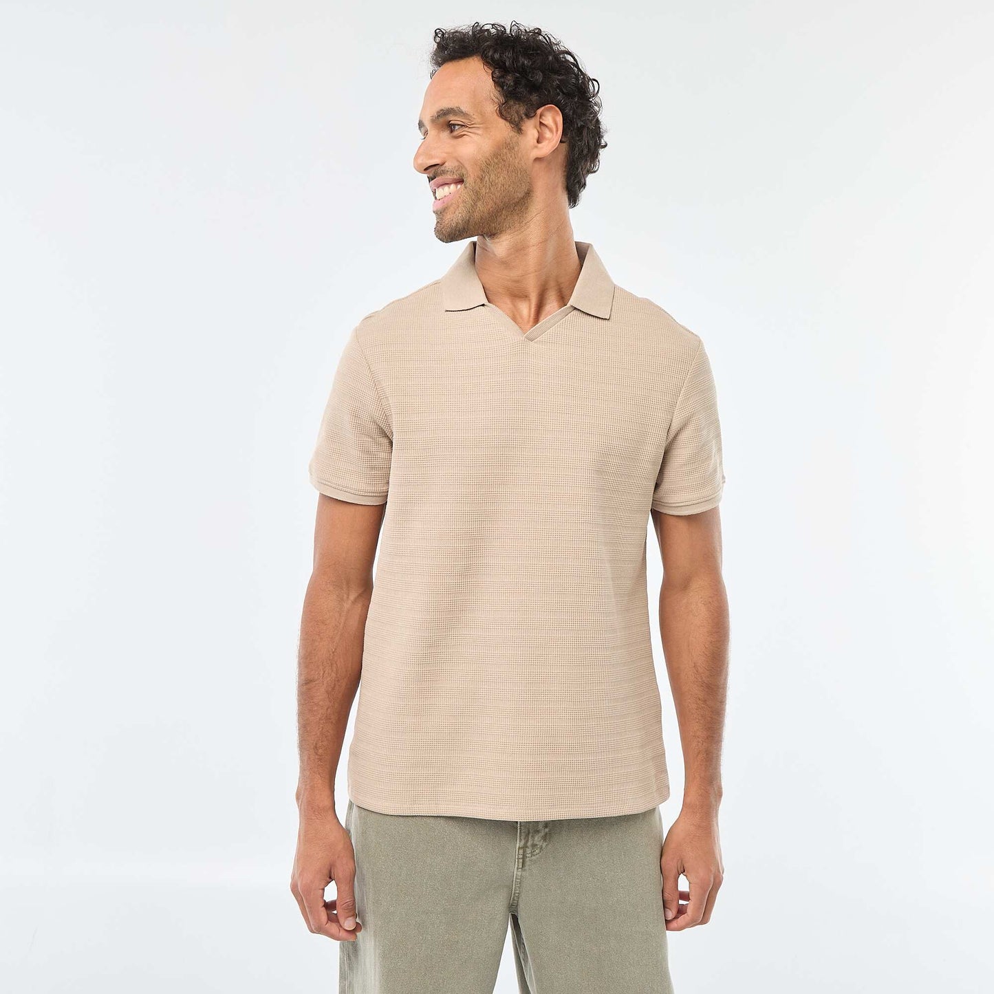 Polo en piqué de coton à manches courtes BEIGE