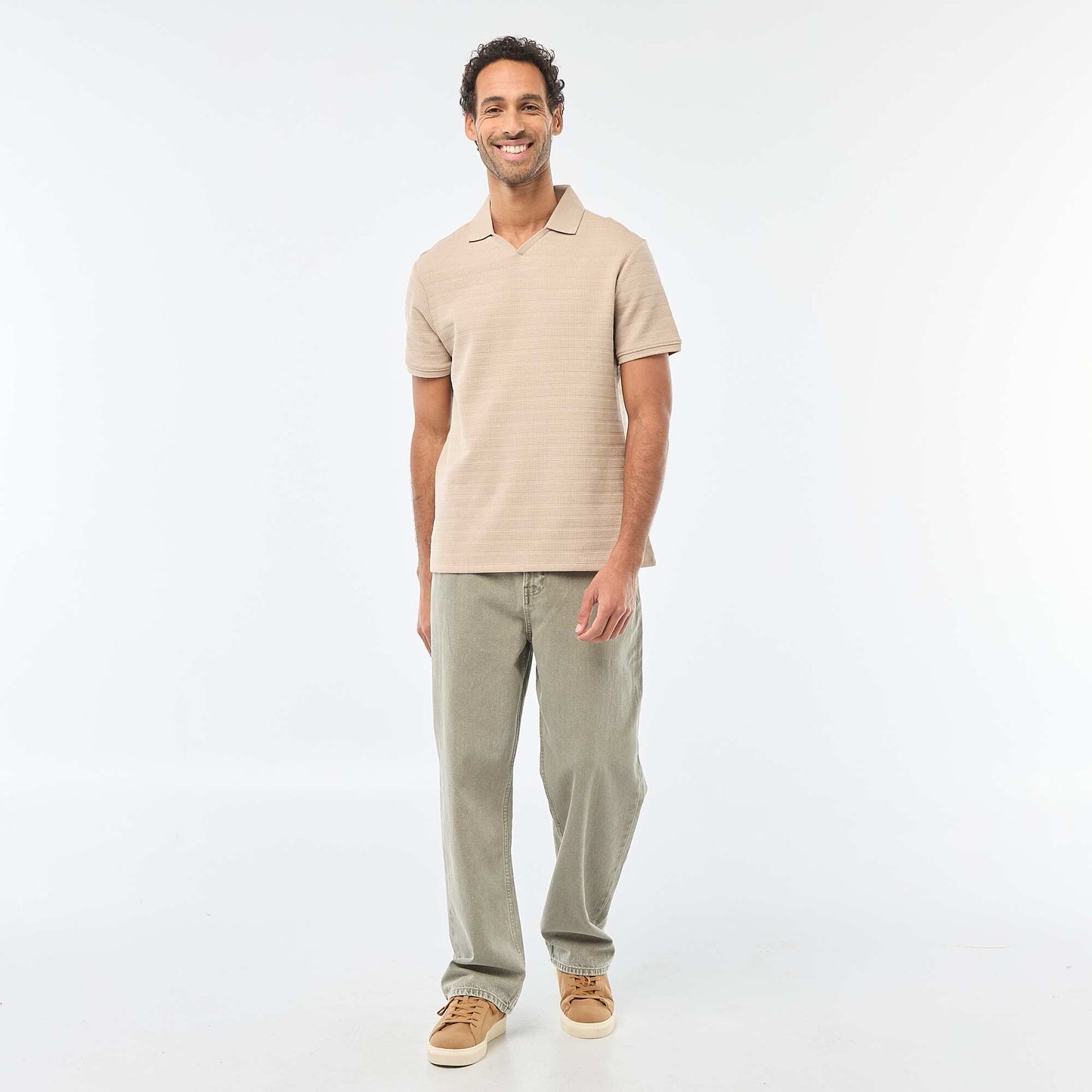 Polo en piqué de coton à manches courtes BEIGE