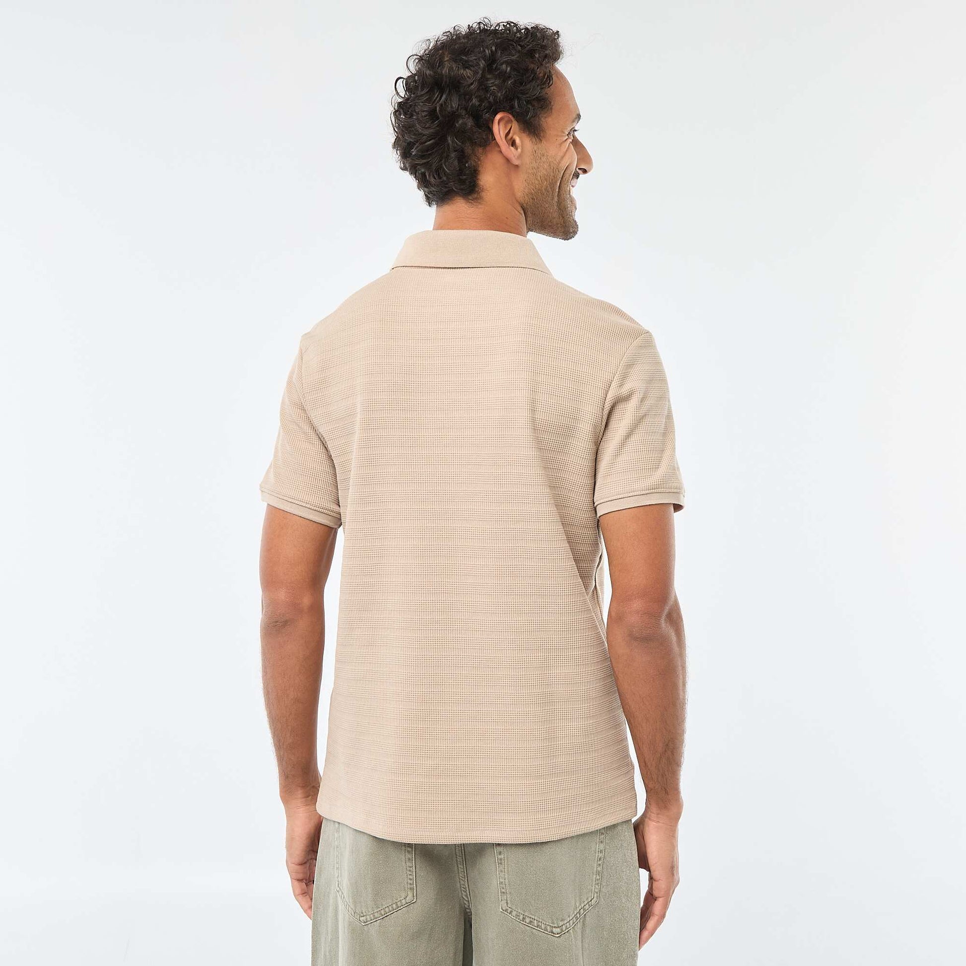 Polo en piqué de coton à manches courtes BEIGE
