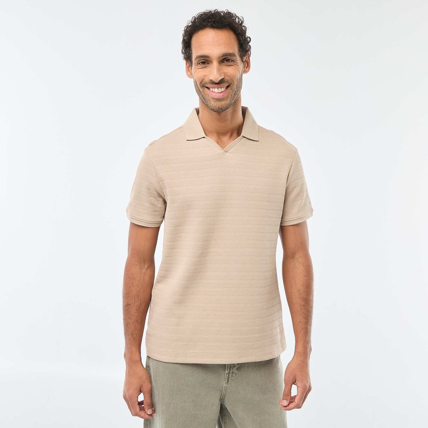 Polo en piqué de coton à manches courtes BEIGE
