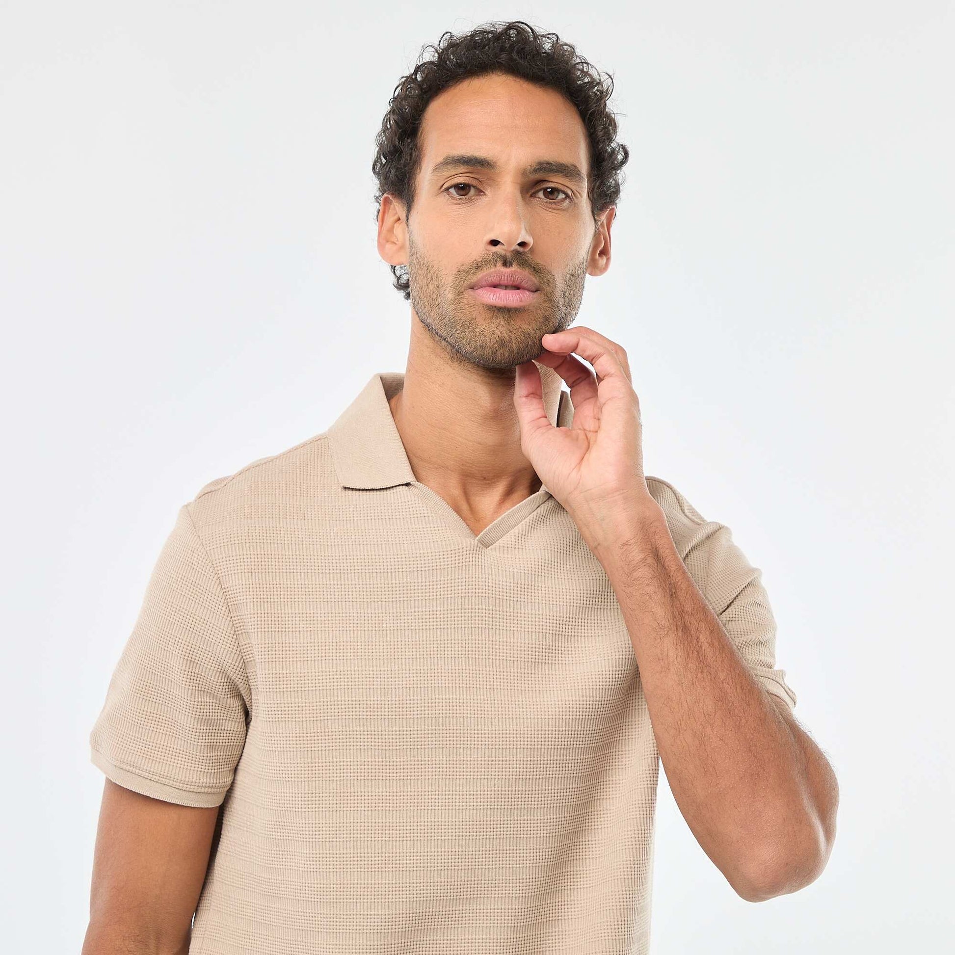 Polo en piqué de coton à manches courtes BEIGE