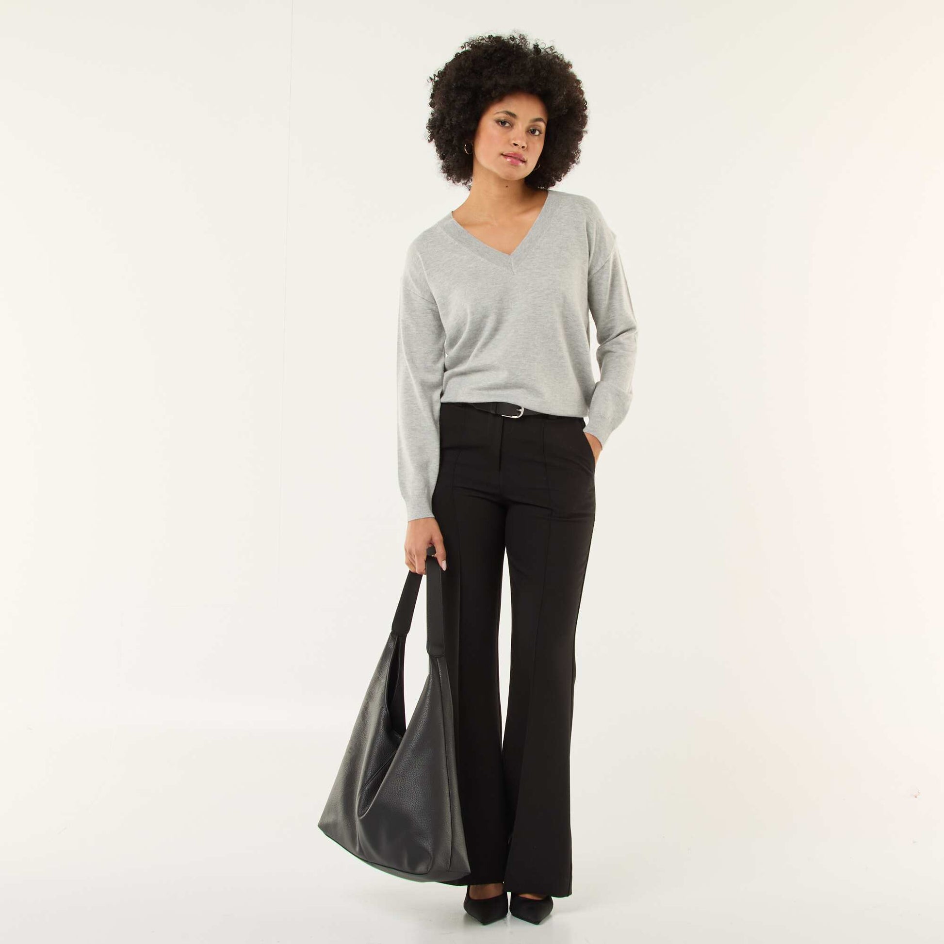 Pantalon évasé uni NOIR