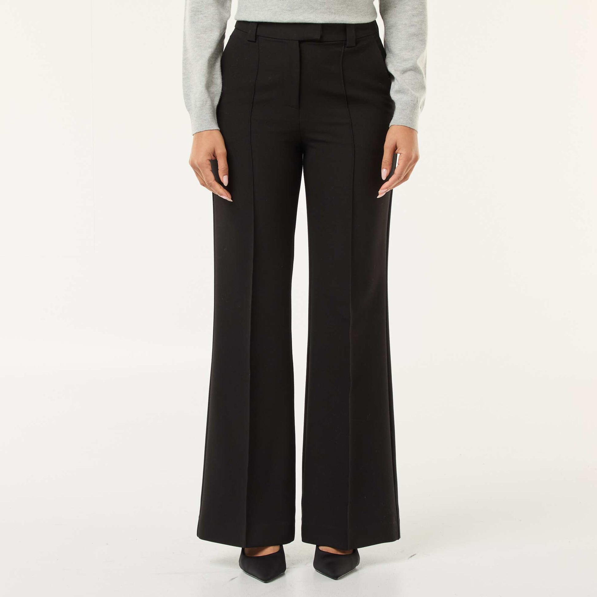 Pantalon évasé uni NOIR
