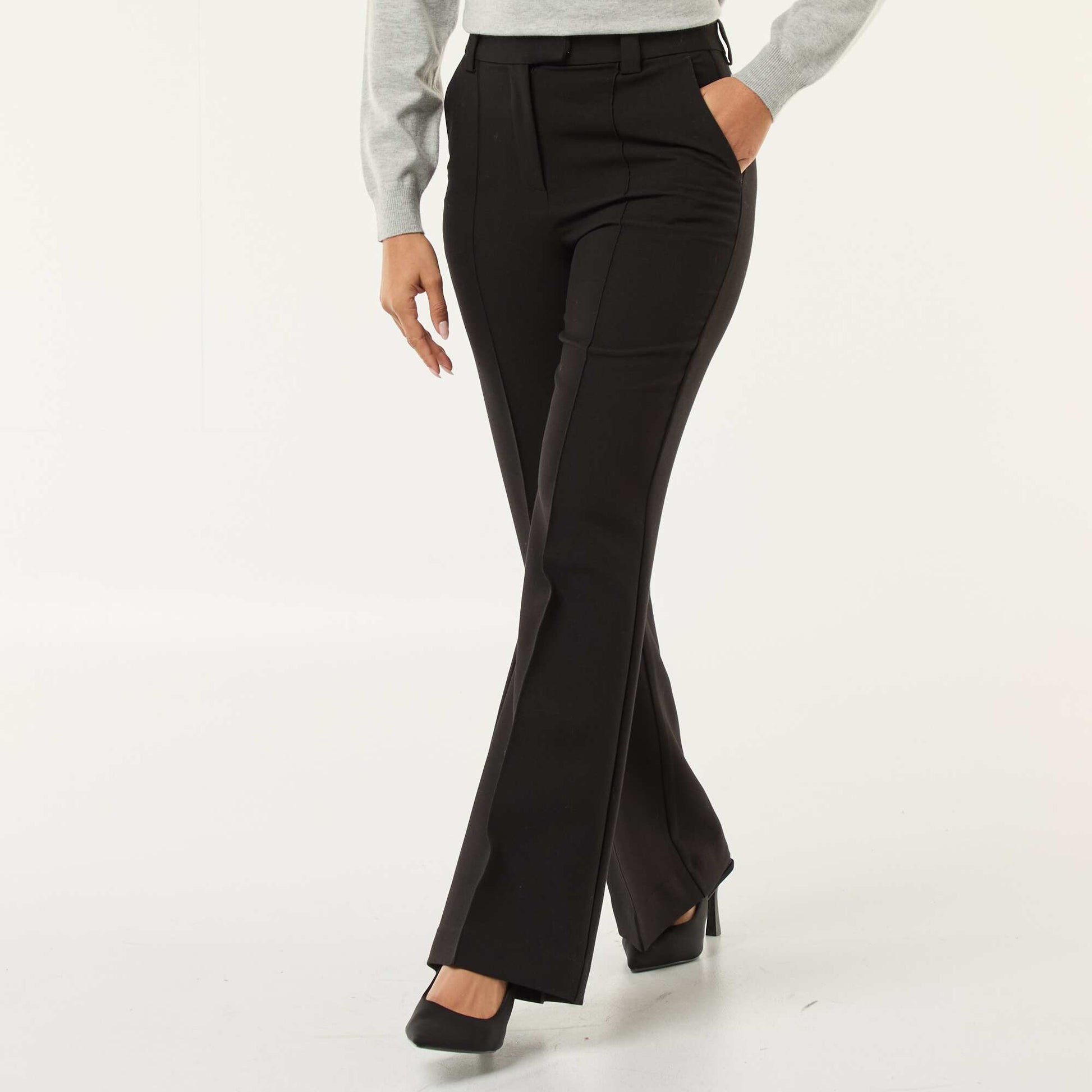 Pantalon évasé uni NOIR