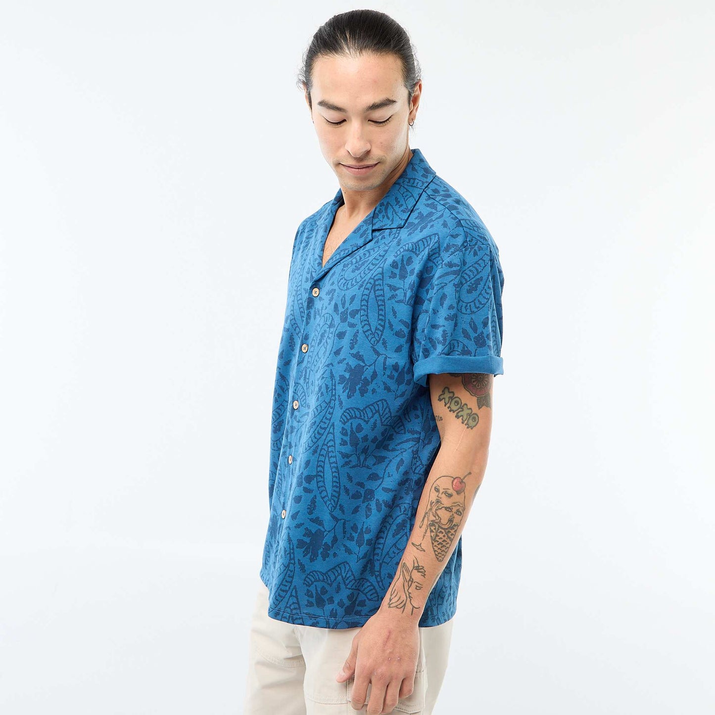 Chemise à manches courtes à motif BLEU