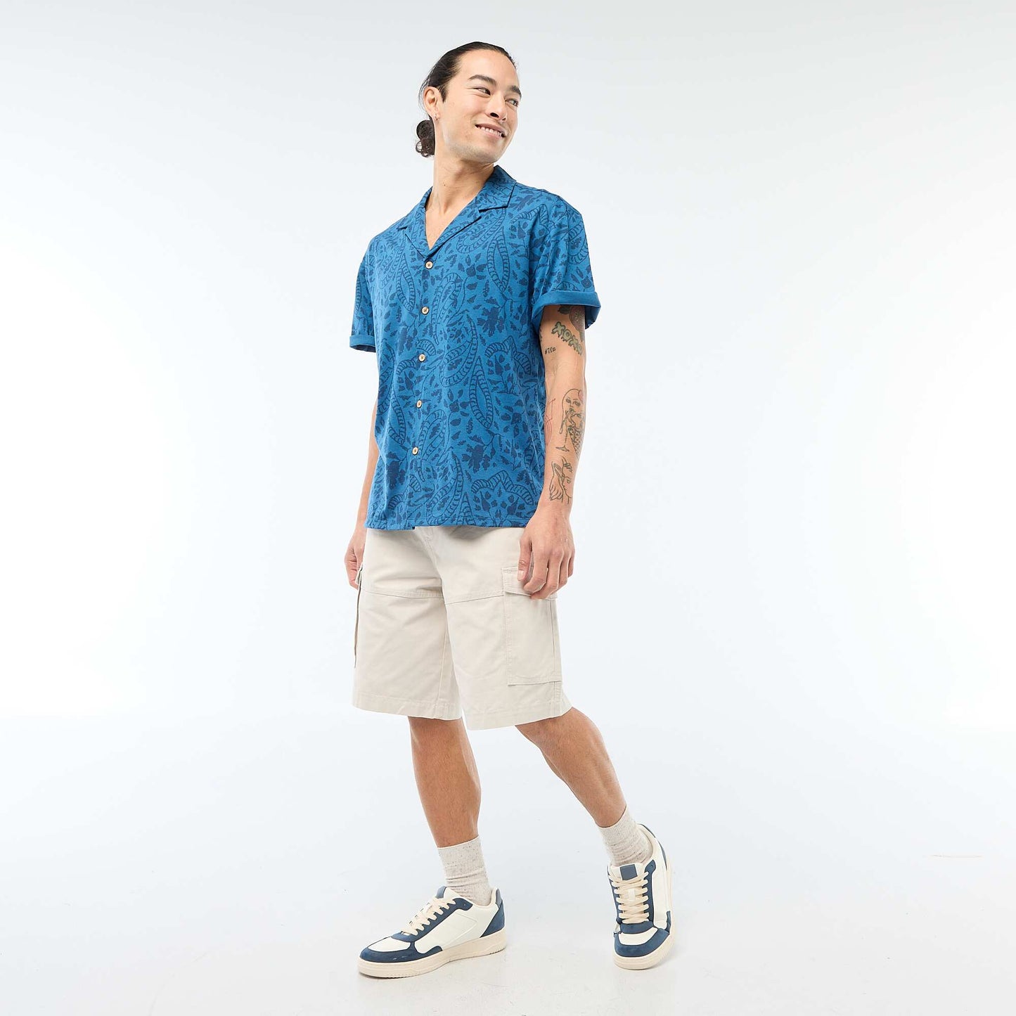 Chemise à manches courtes à motif BLEU
