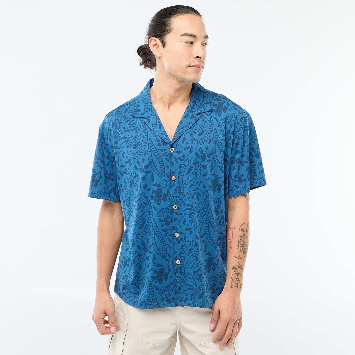 Chemise à manches courtes à motif BLEU