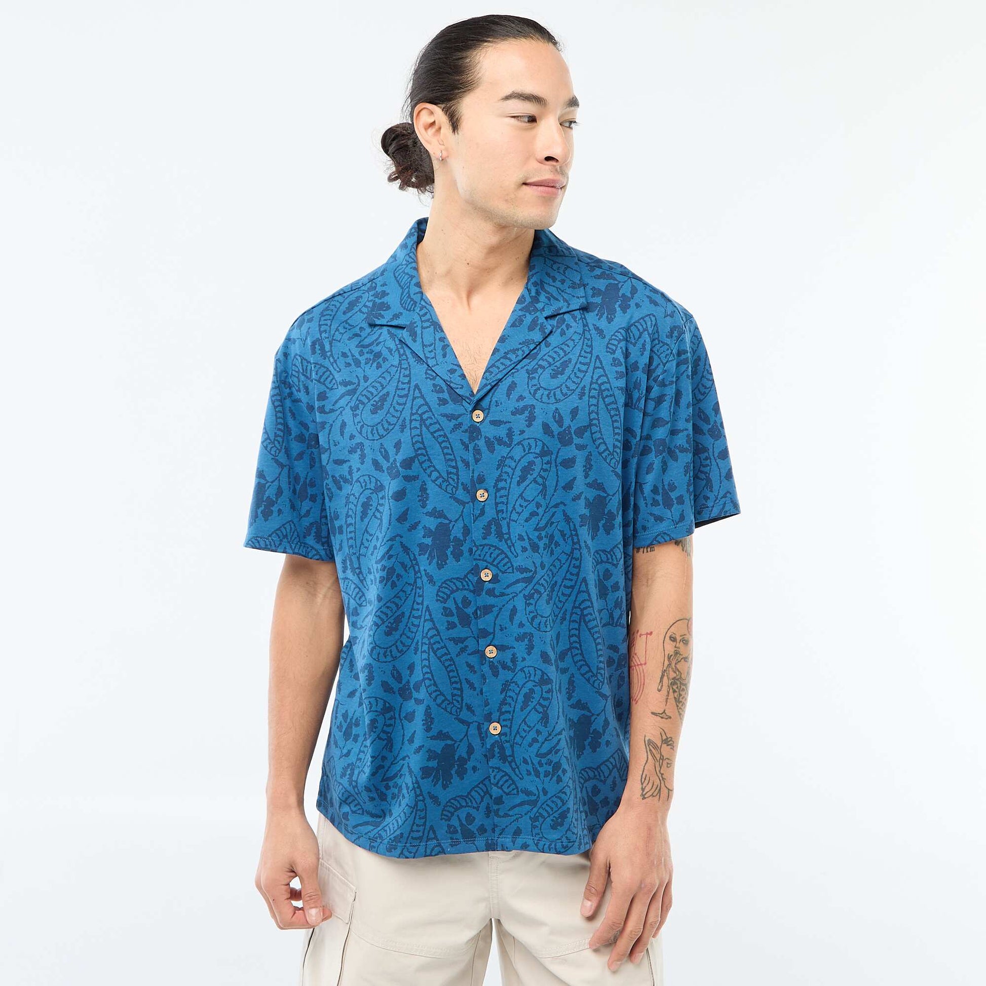 Chemise à manches courtes à motif BLEU