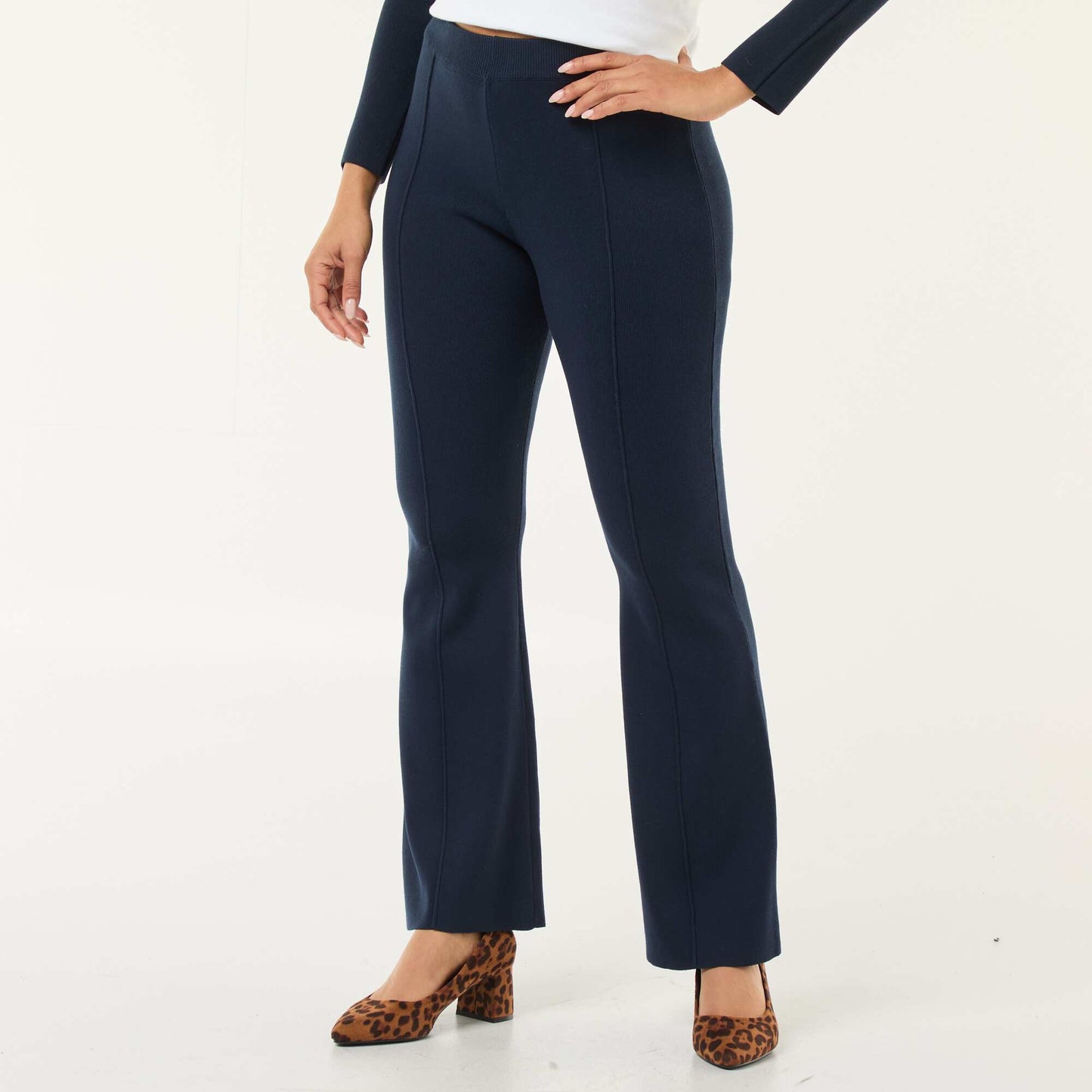 Pantalon large en maille ottoman uni BLEU