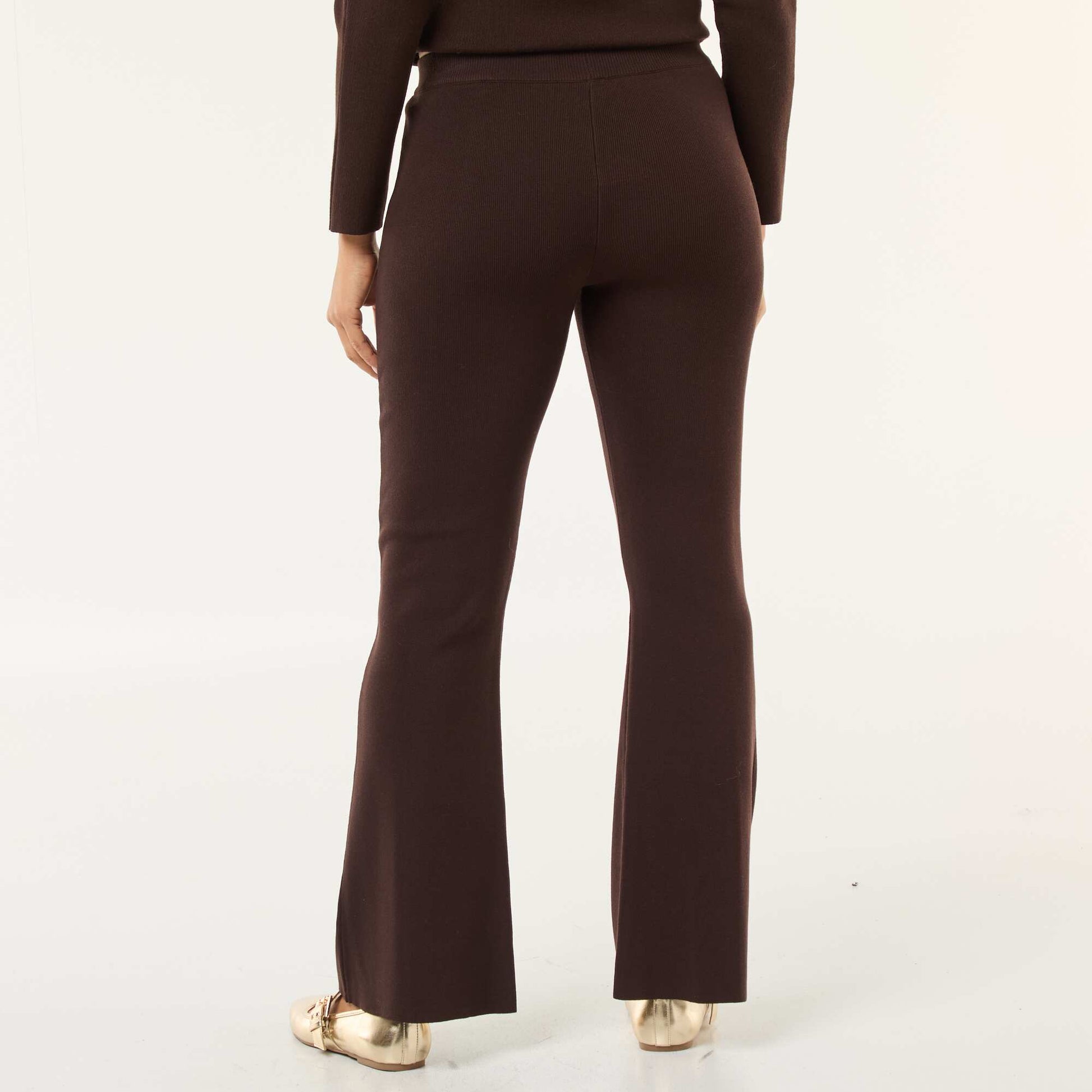 Pantalon large en maille ottoman uni MARRON