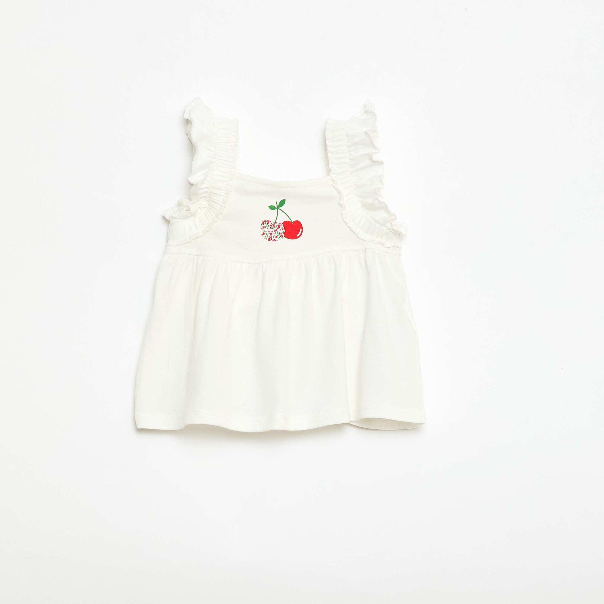 Tee-shirt à épaules volantées BLANC
