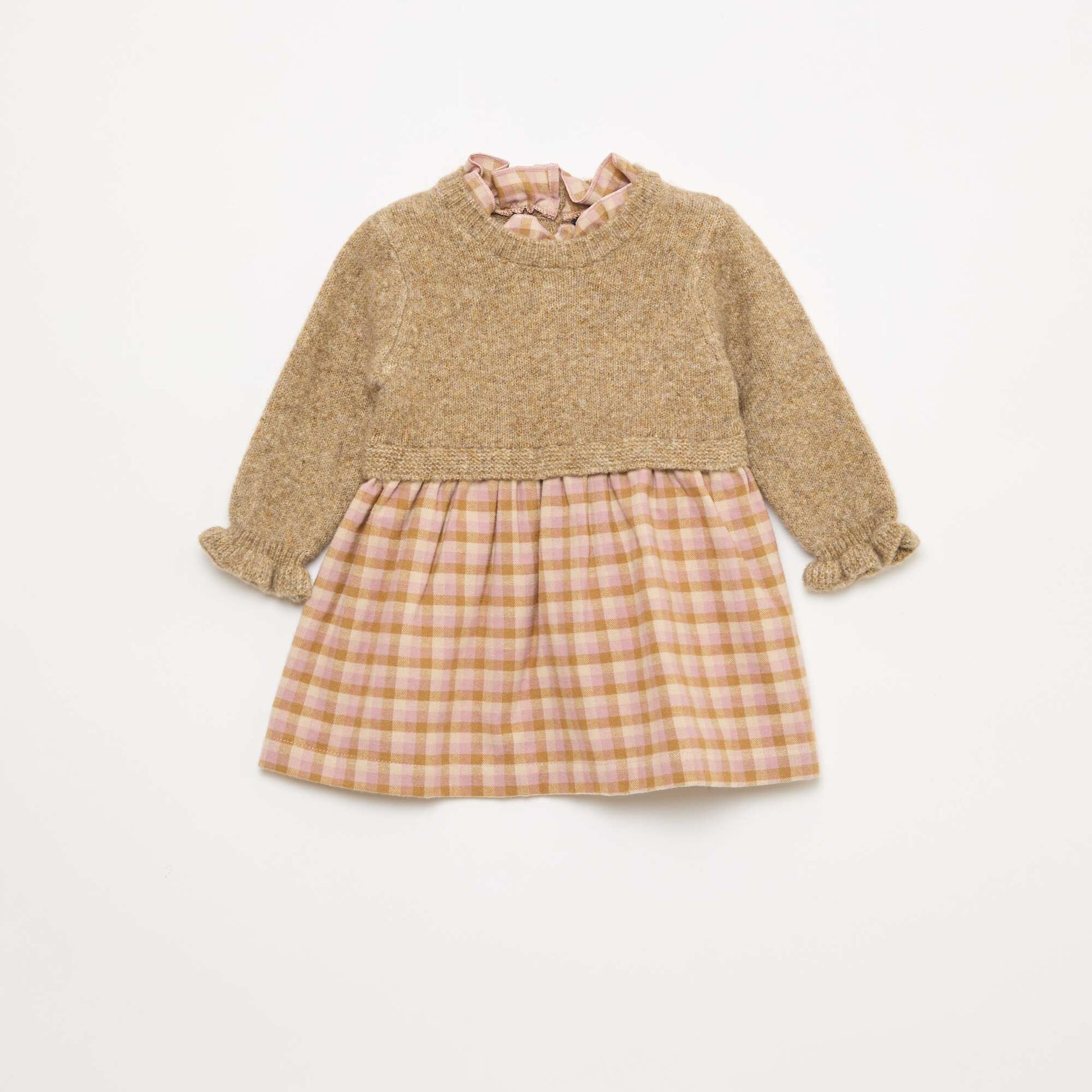 Robe bi matière 2 en 1 en tricot et flanelle ROSE