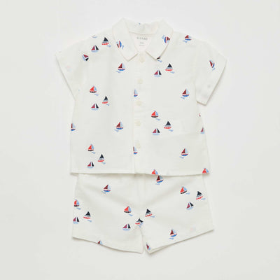Ensemble chemise + short en coton - 2 pièces BLANC