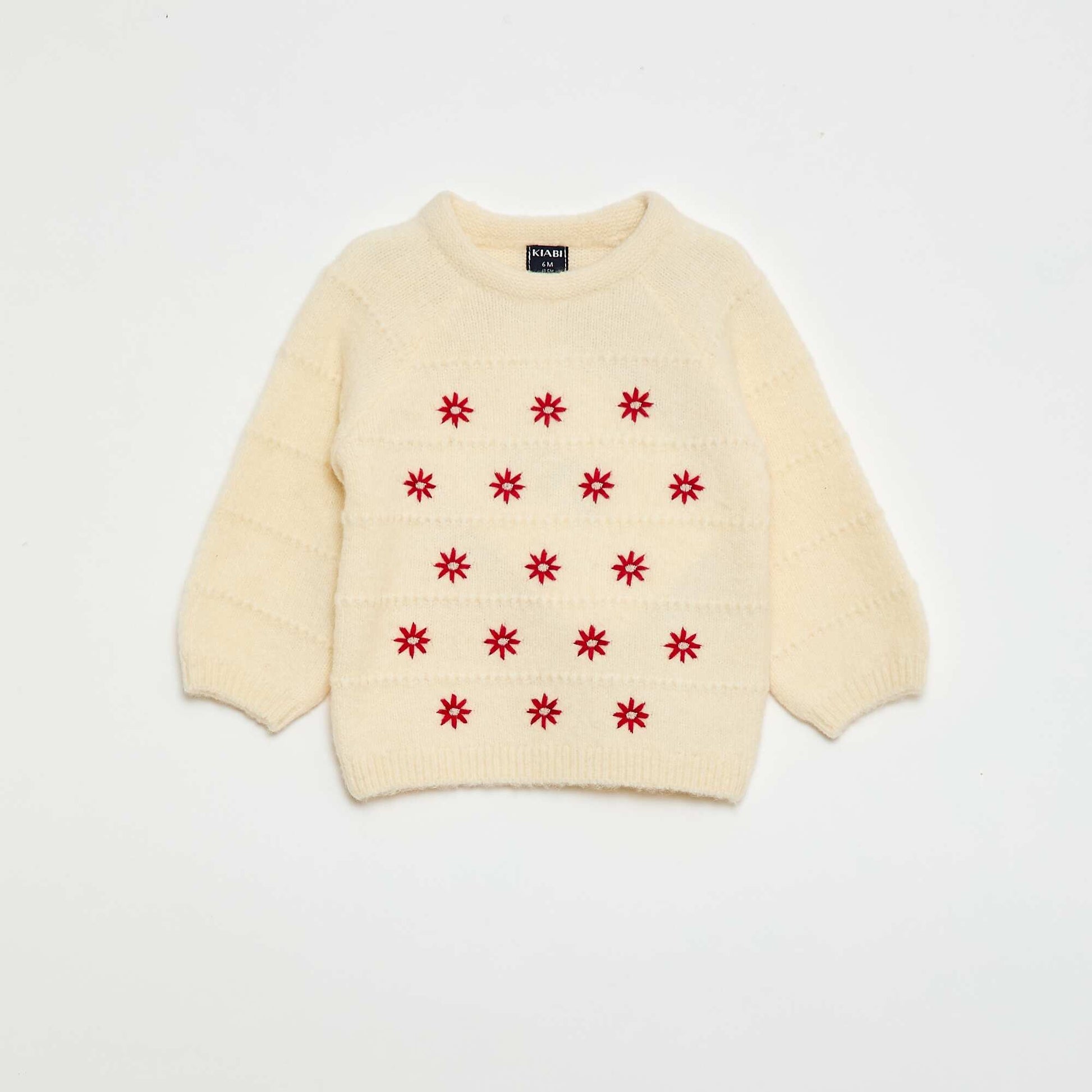 Pull en maille avec broderies BLANC