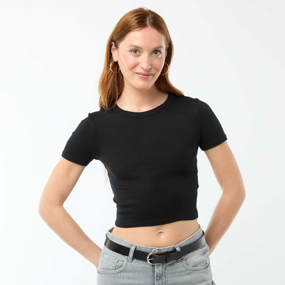 Tee-shirt crop top basique NOIR