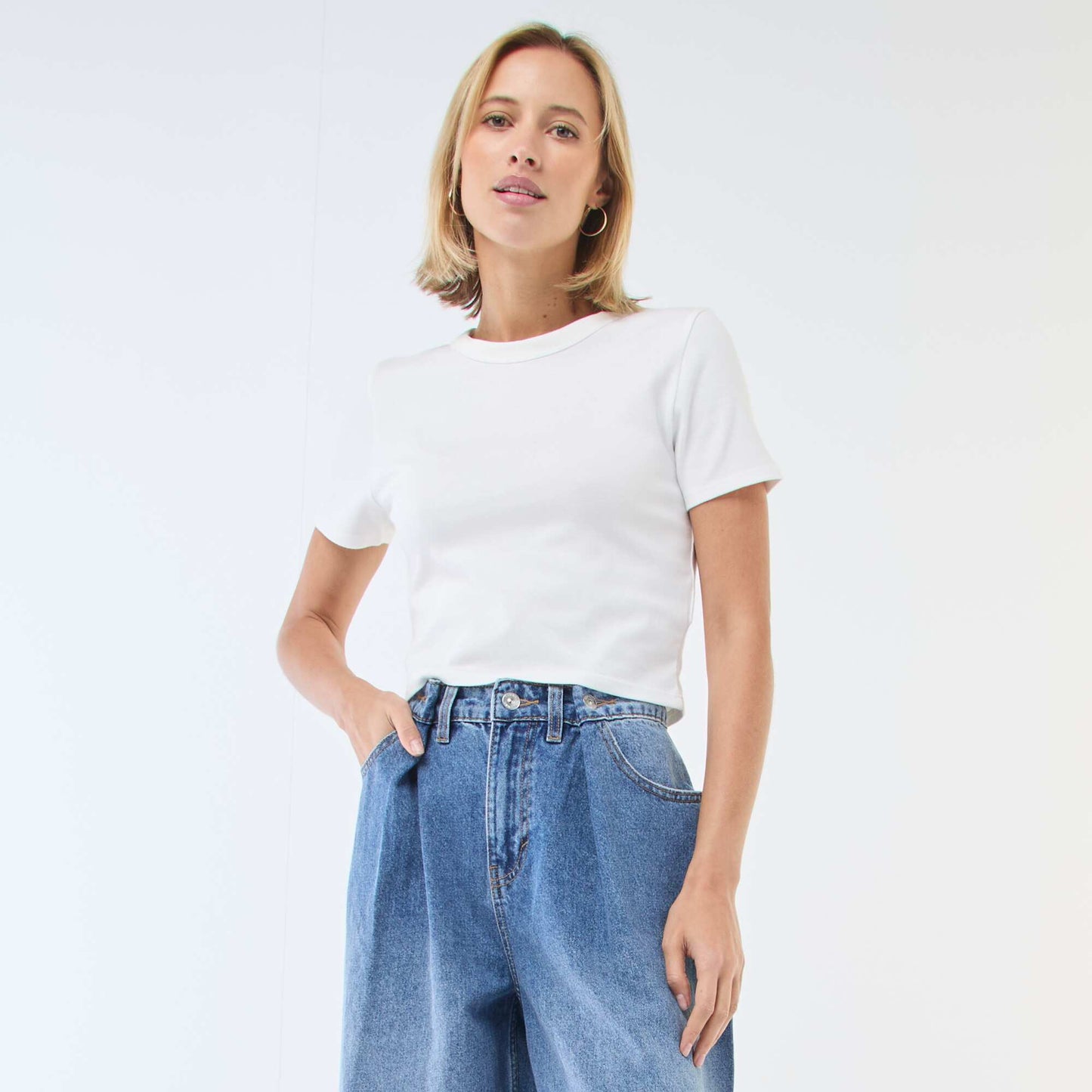 Tee-shirt crop top basique BLANC