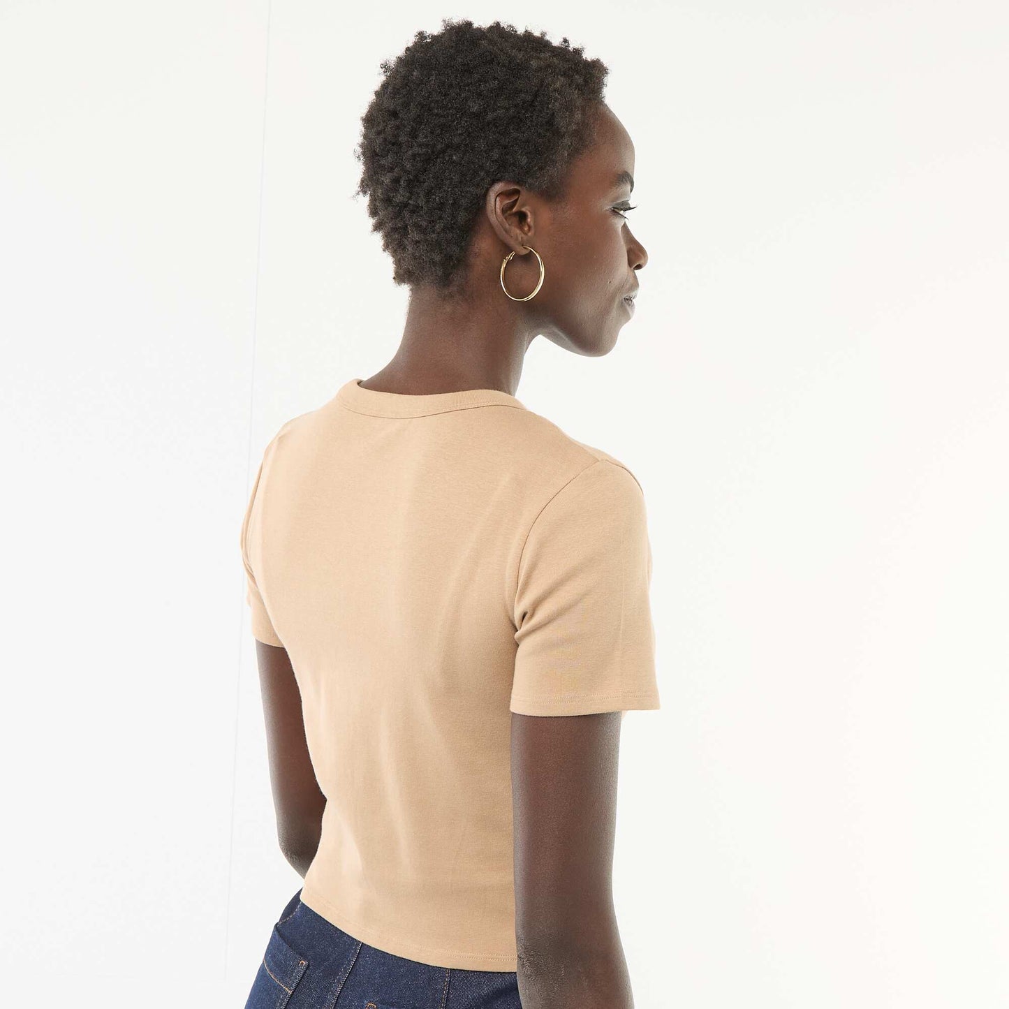 Tee-shirt crop top basique BEIGE
