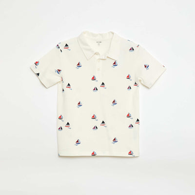 Polo manches courtes avec rayures all over BLANC