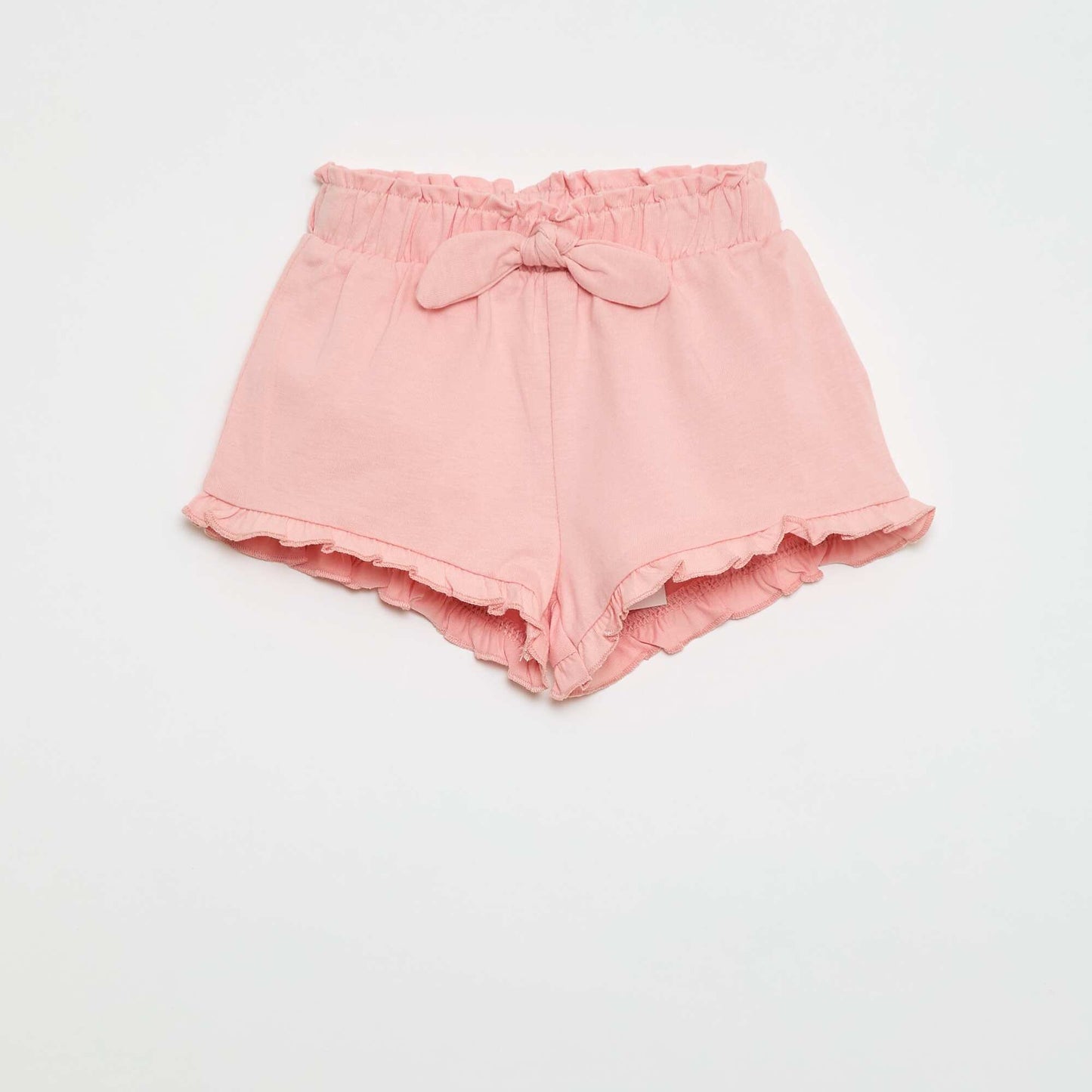 Short en coton avec ceinture à nouer et bas de jambe volantés ROSE