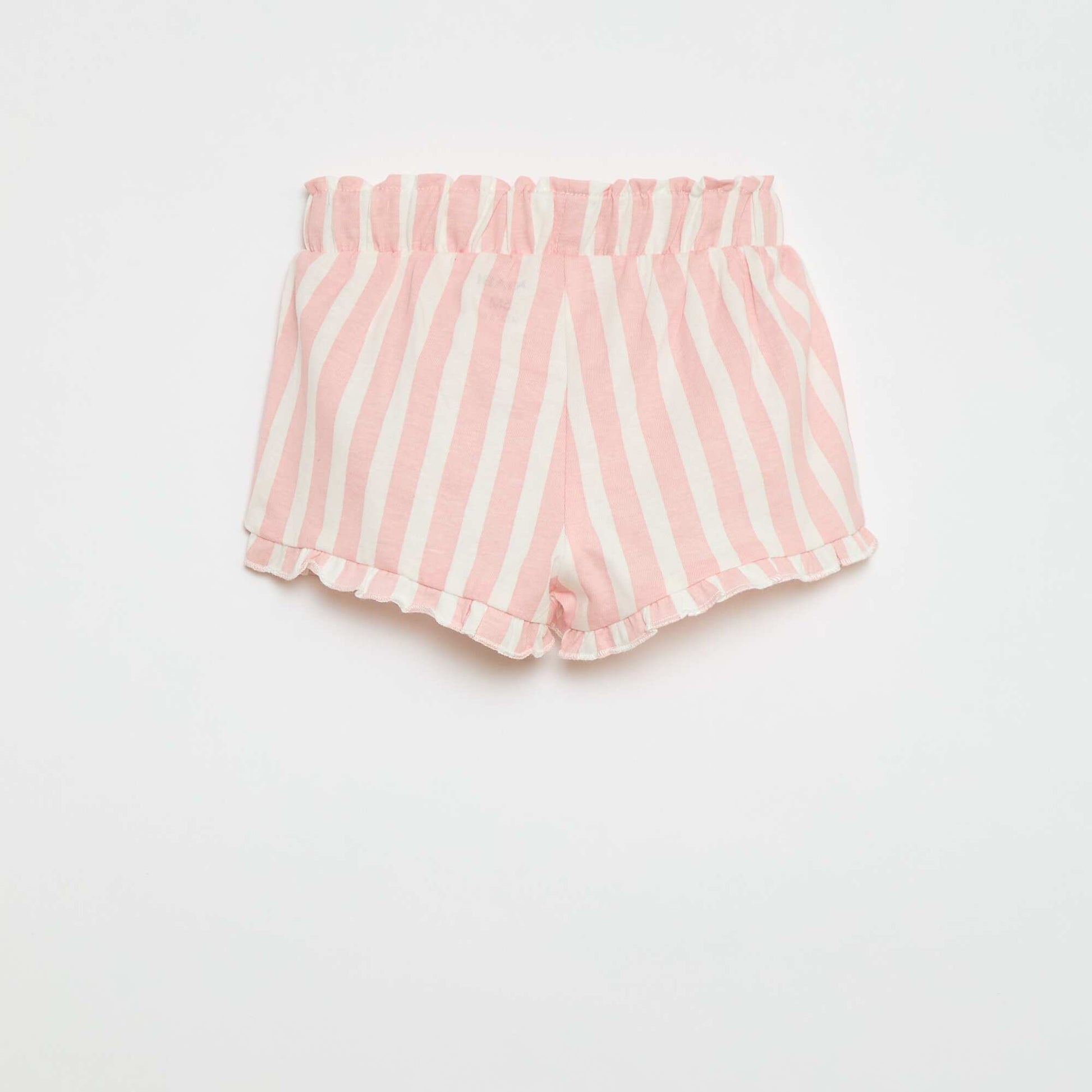 Short en coton avec ceinture à nouer et bas de jambe volantés ROSE