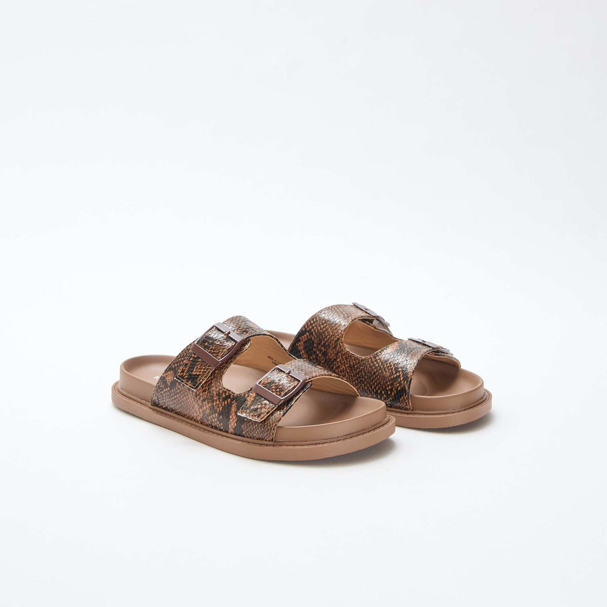 Mules dorées à double bride MARRON