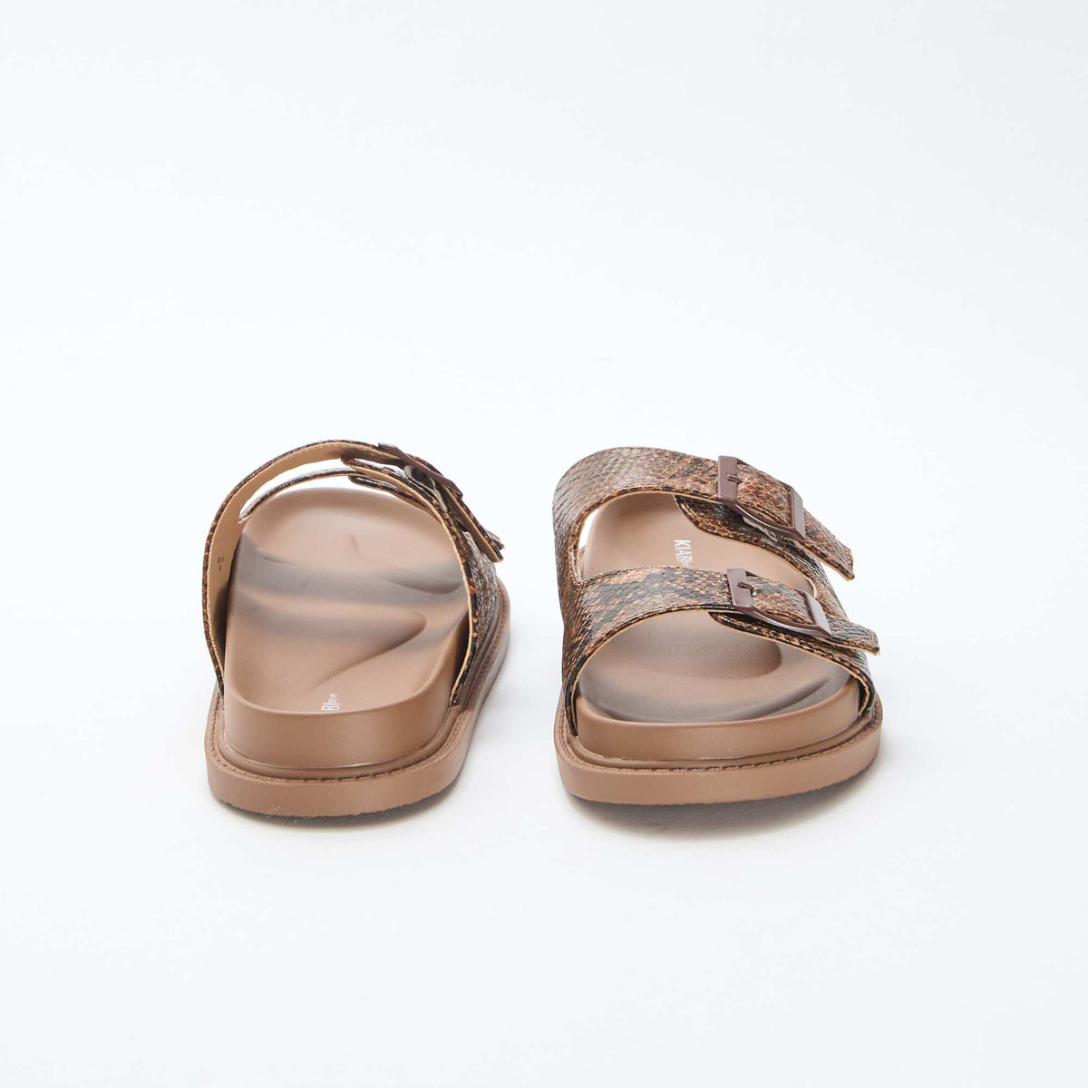Mules dorées à double bride MARRON