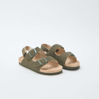 Sandales plates en suédine ajustables KAKI