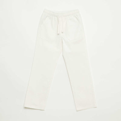 Pantalon coupe regular / droite avec cordons à nouer BLANC
