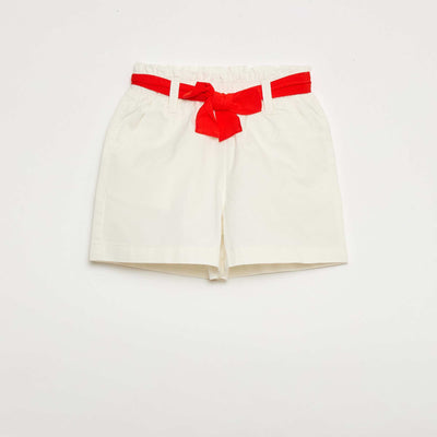 Short uni en twill + ceinture à nouer BLANC