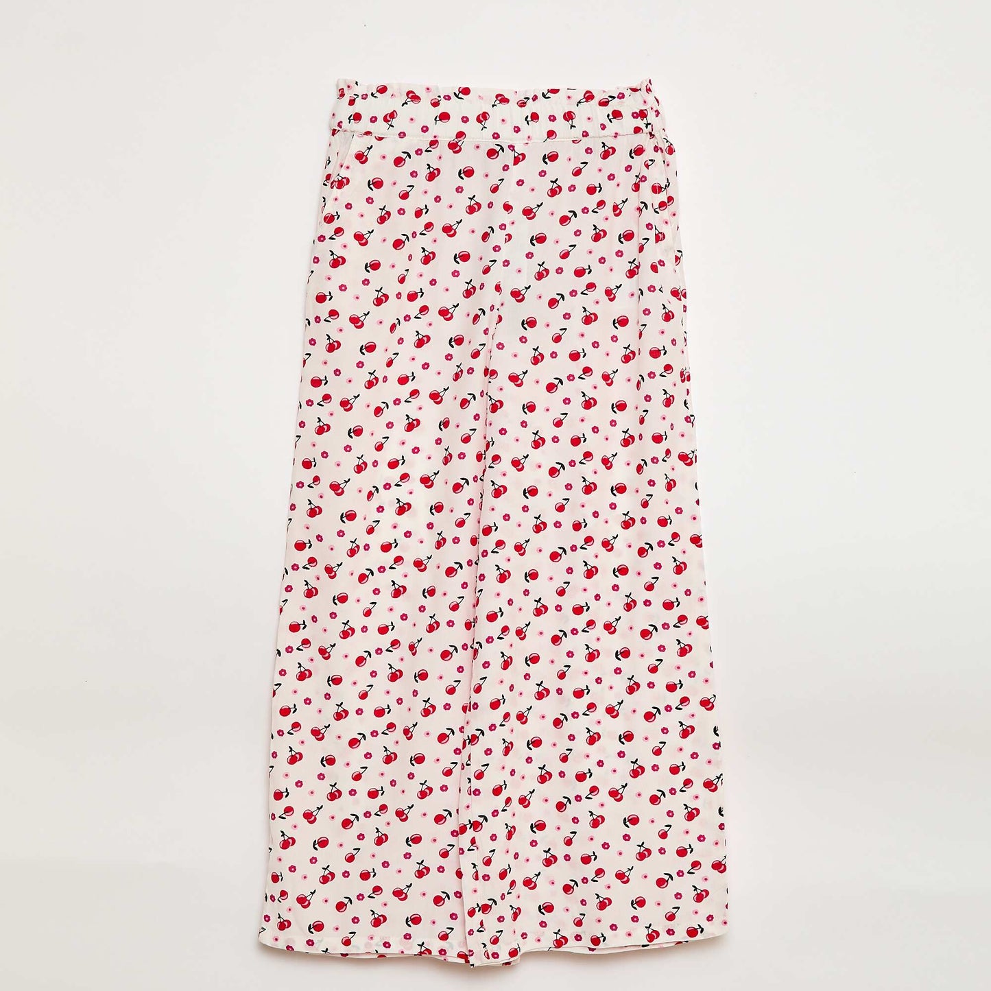 Pantalon large à motif avec taille élastiquée BLANC