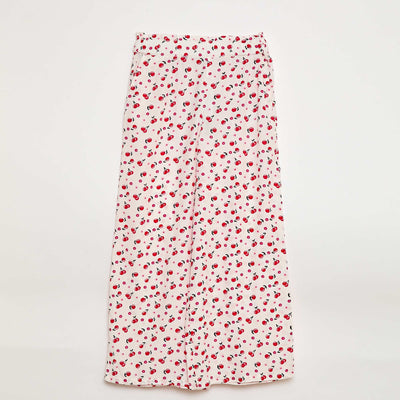 Pantalon large à motif avec taille élastiquée BLANC