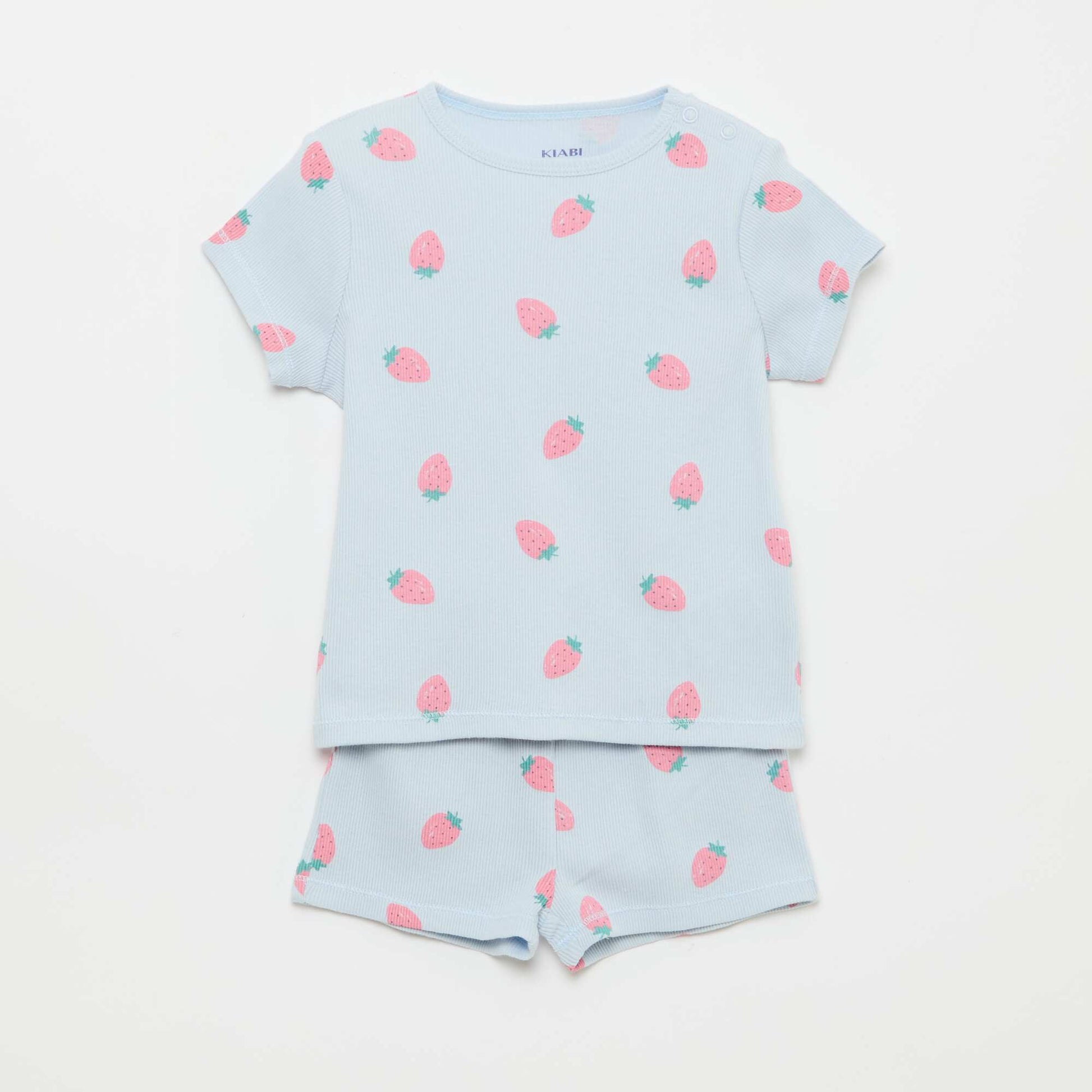 Pyjama t-shirt + short en coton côtelé - 2 pièces BLEU