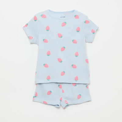 Pyjama t-shirt + short en coton côtelé - 2 pièces BLEU