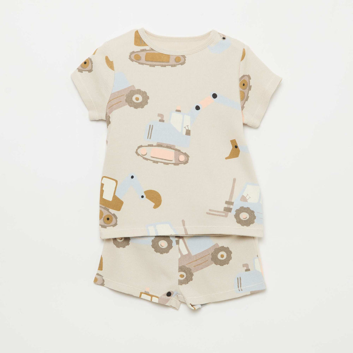 Pyjama t-shirt + short en coton côtelé - 2 pièces GRIS