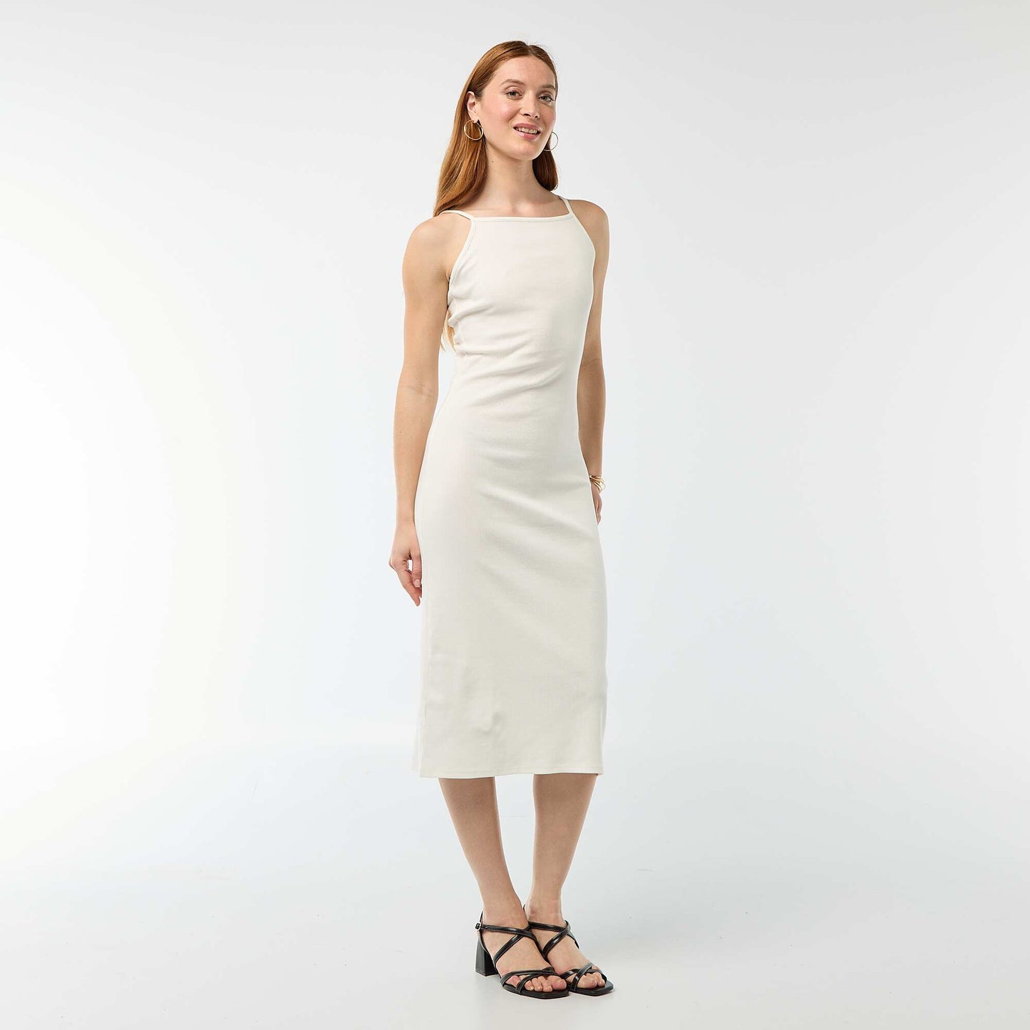 Robe longue en matière côtelée BLANC