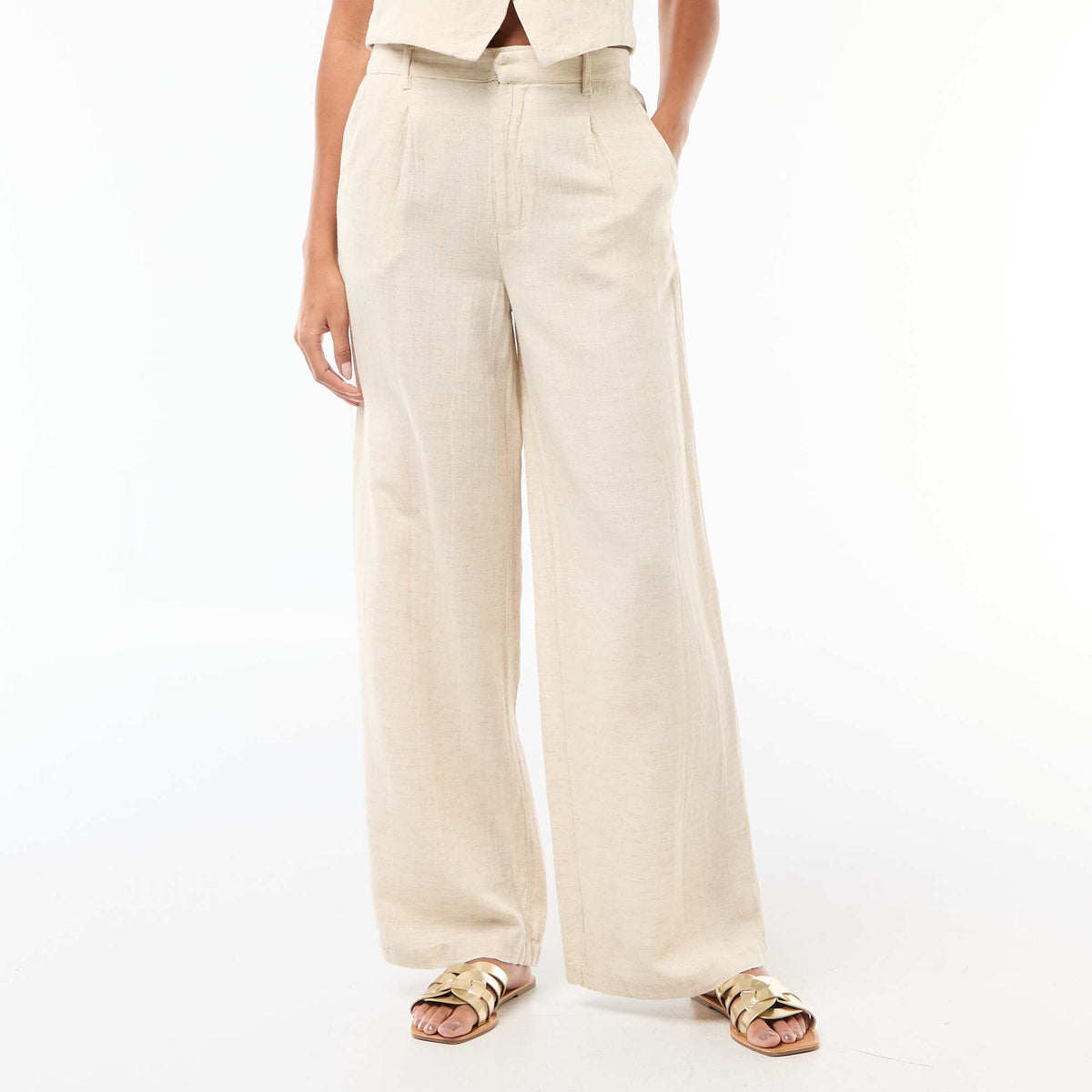 Pantalon large femme droit BEIGE