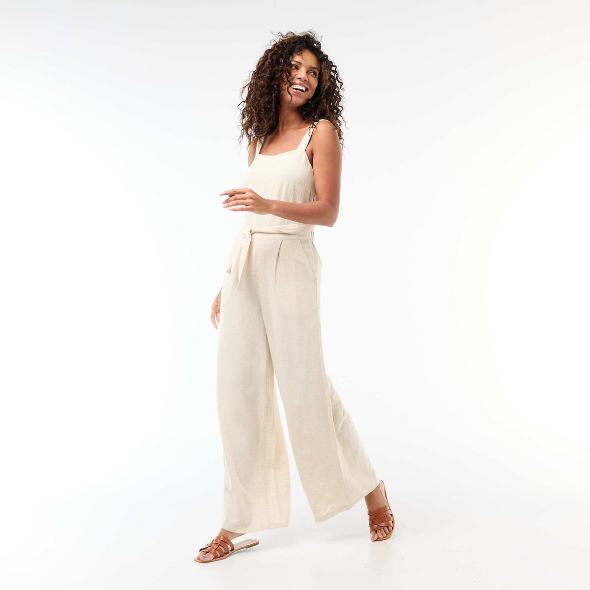 Combinaison longue à bretelles unie BEIGE