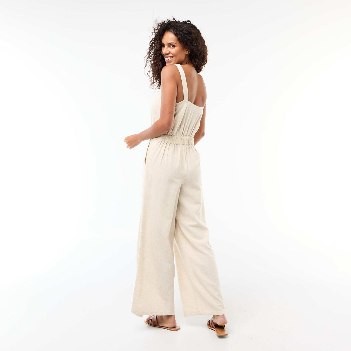 Combinaison longue à bretelles unie BEIGE