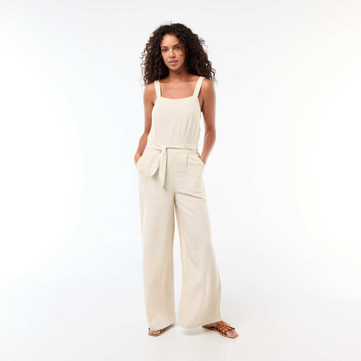 Combinaison longue à bretelles unie BEIGE