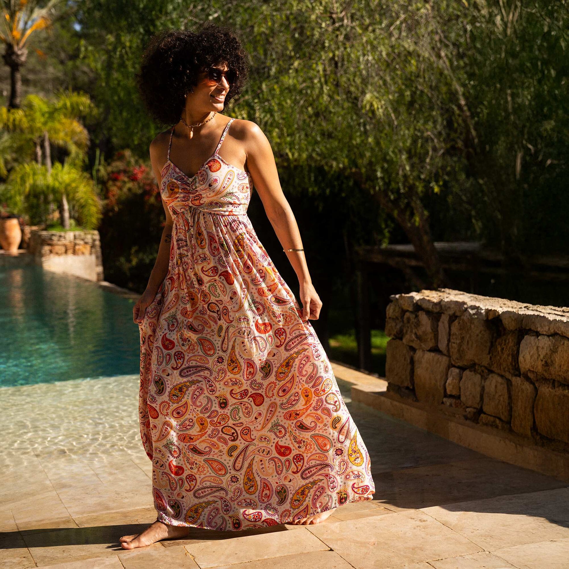 Robe longue à fines bretelles ajustables ROSE