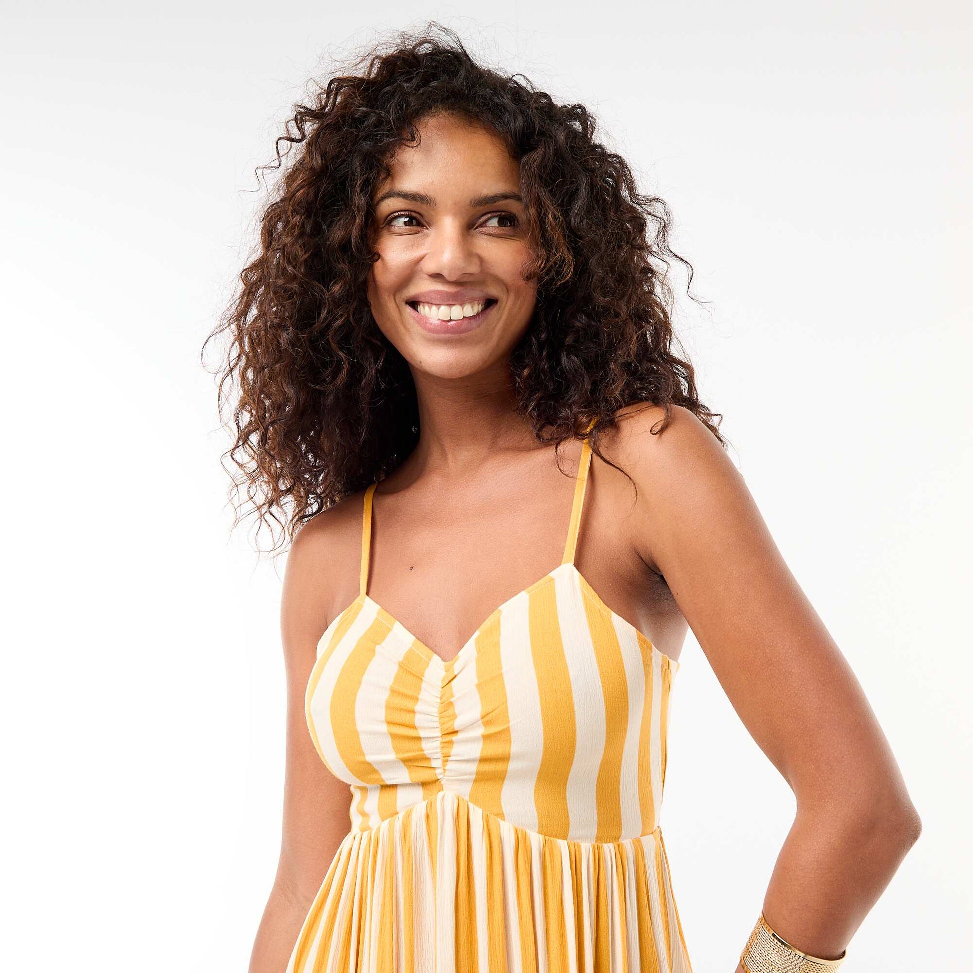 Robe longue à fines bretelles ajustables JAUNE