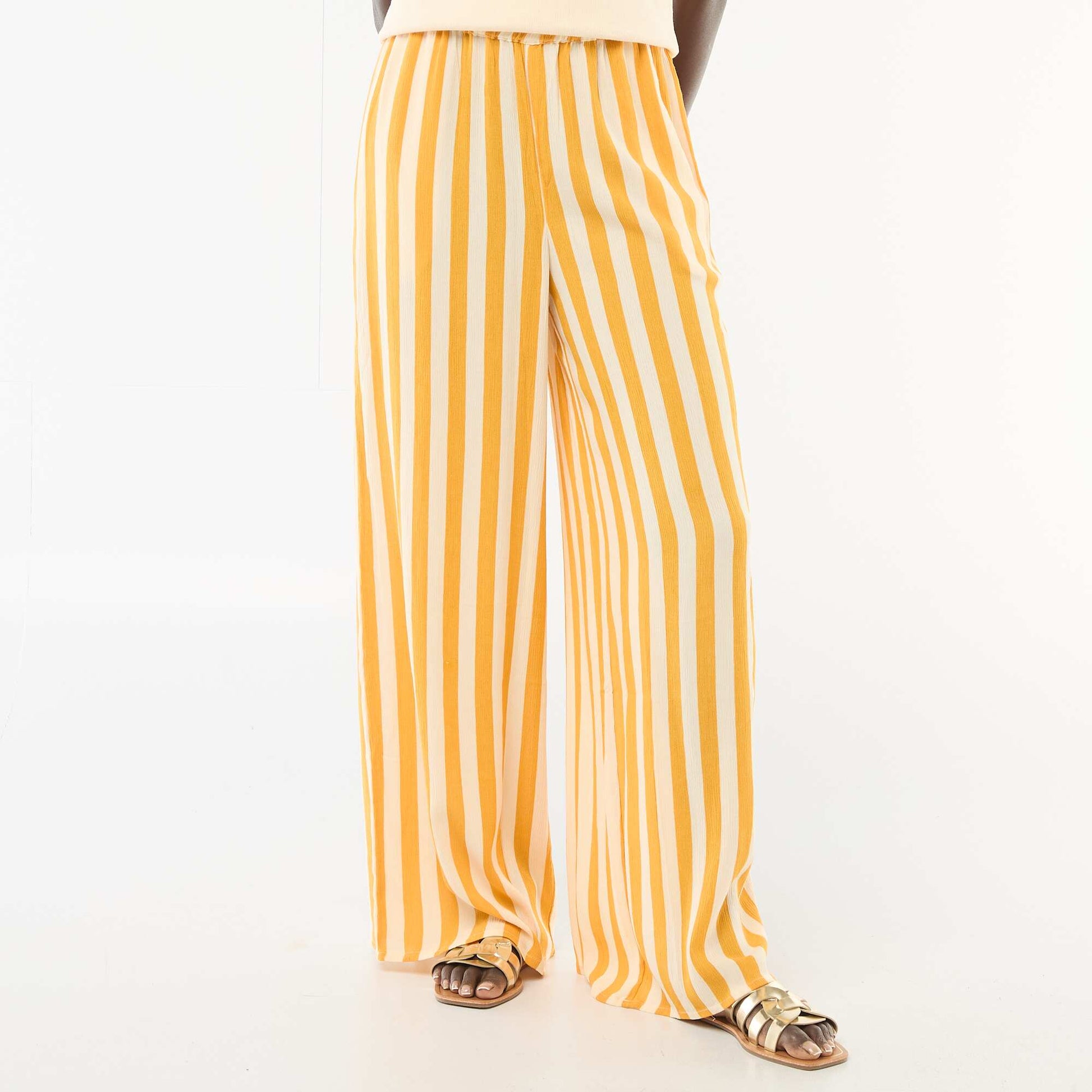 Pantalon droit femme en chaîne et trame léger JAUNE