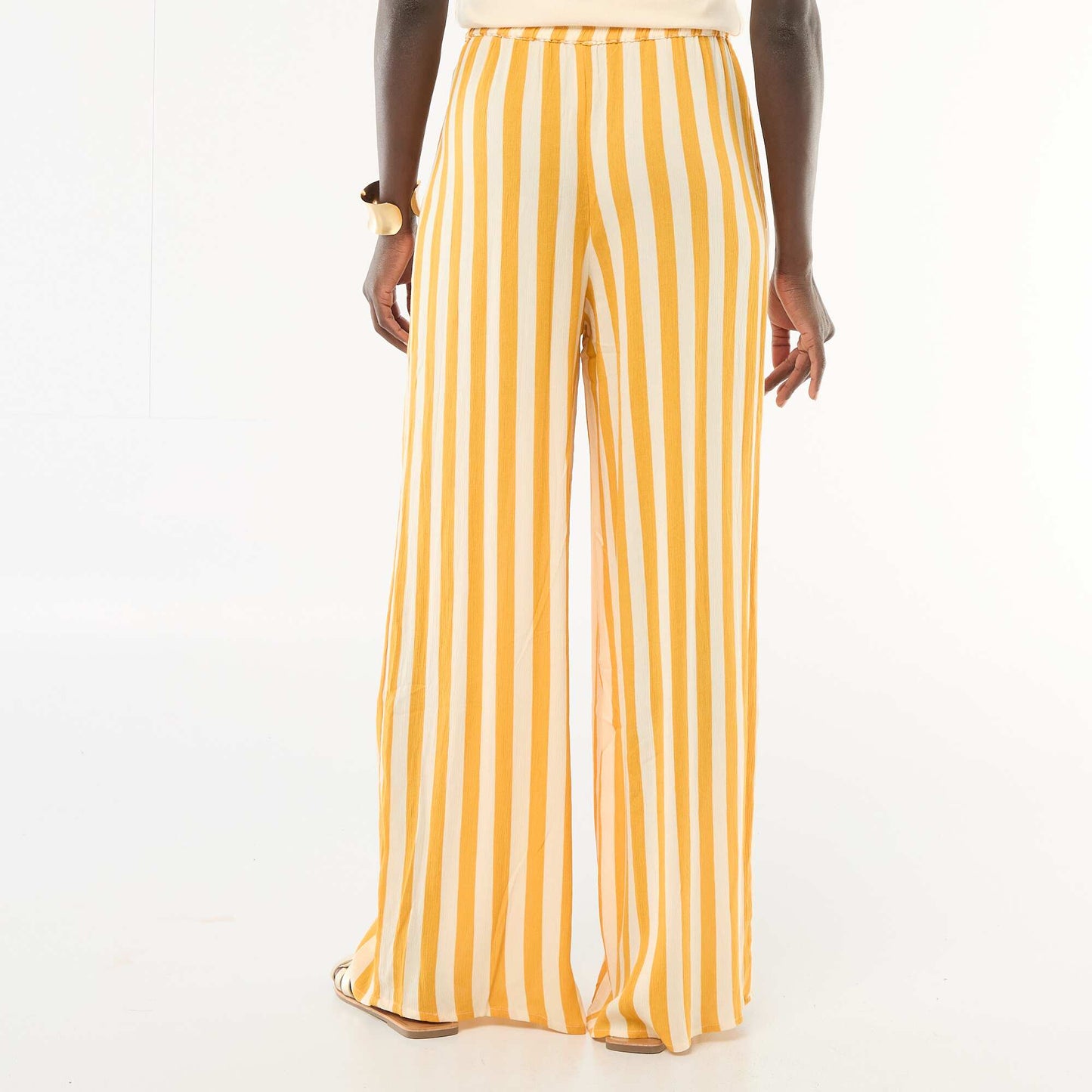 Pantalon droit femme en chaîne et trame léger JAUNE
