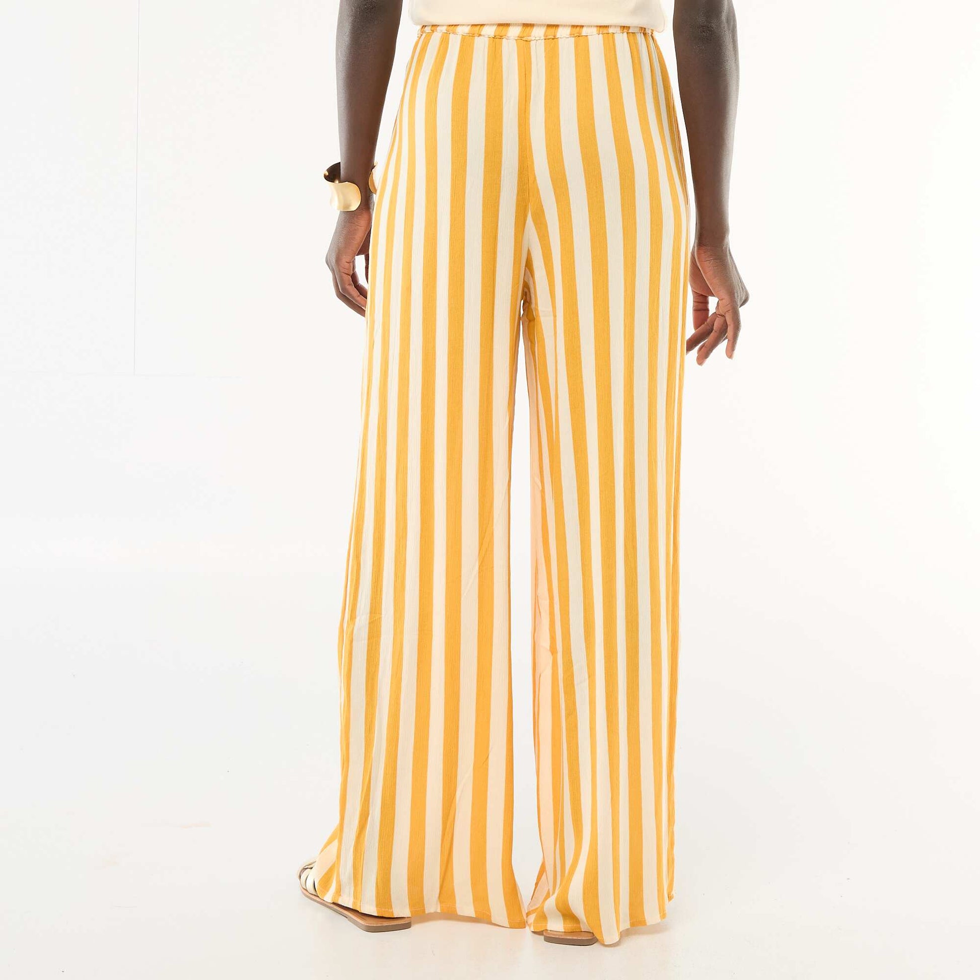 Pantalon droit femme en chaîne et trame léger JAUNE