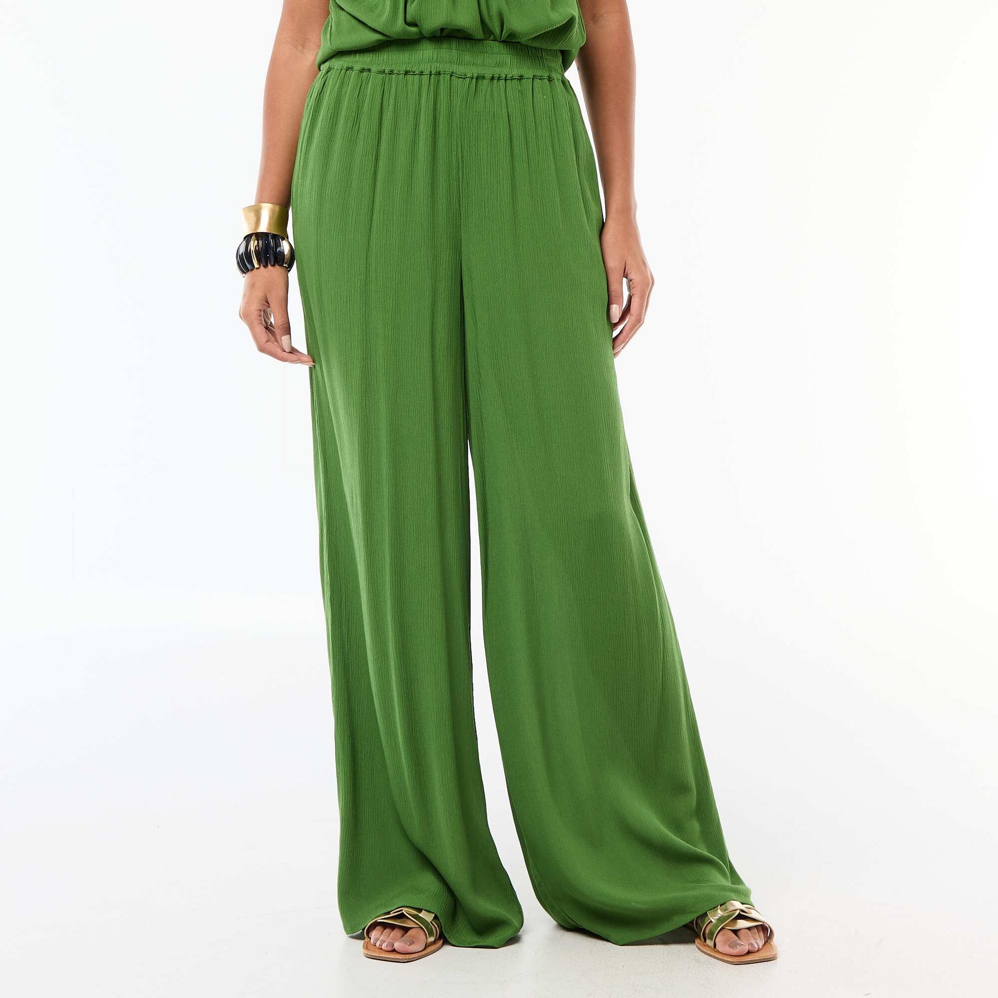 Pantalon droit femme en viscose fantaisie VERT