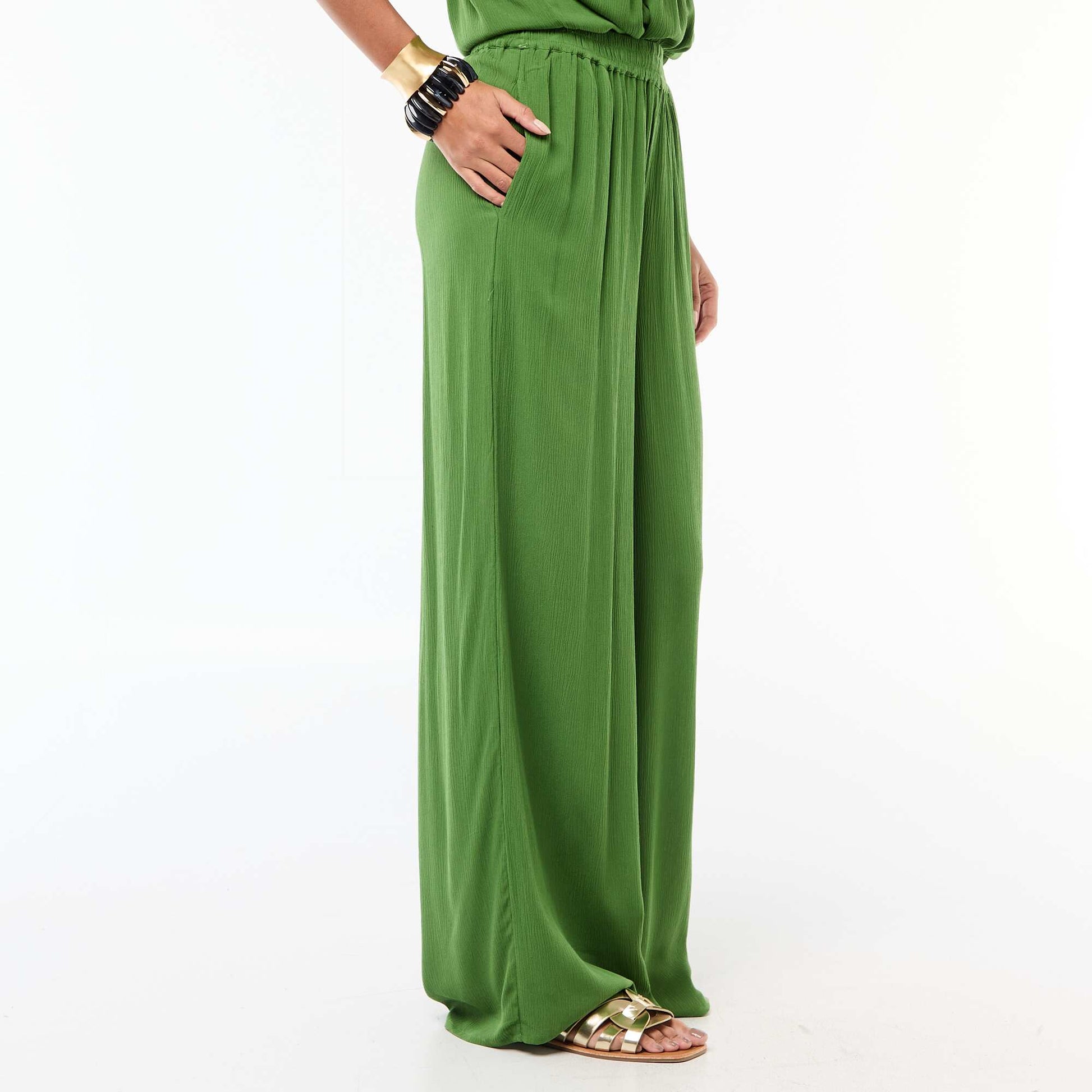 Pantalon droit femme en viscose fantaisie VERT