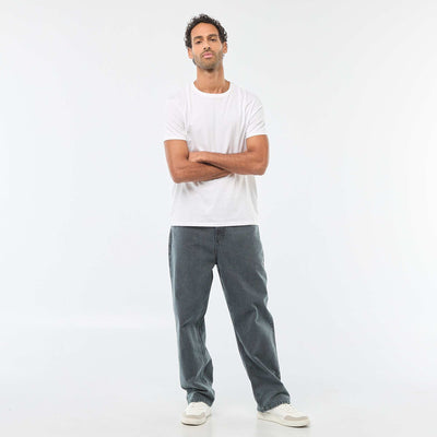 Pantalon baggy uni en twill BLEU